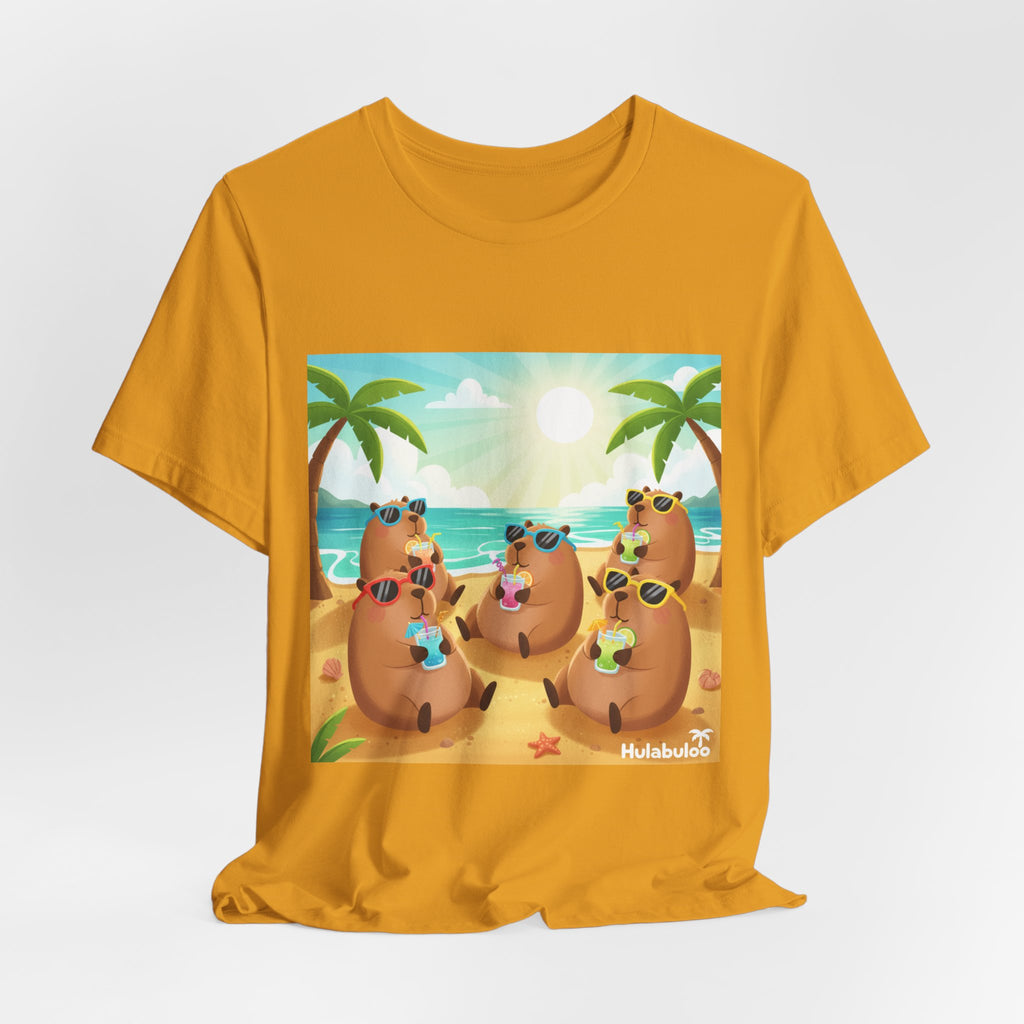Capybara at the Beach Crew T‑Shirt — Cute Capybaras Sipping Cocktails Summer Tee