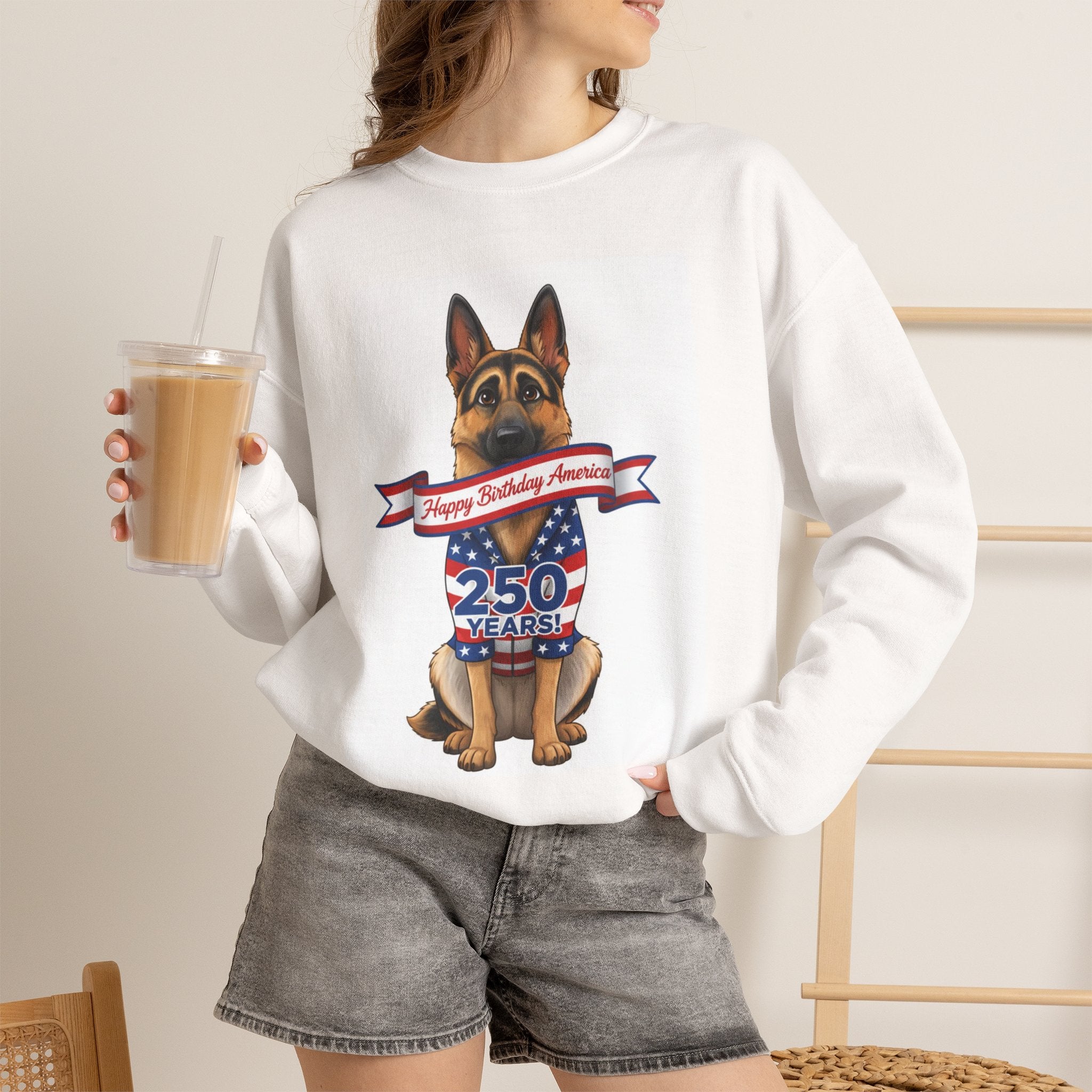 Patriotic German Shepherd Sweatshirt — 4th of July USA Flag Dog Crewneck