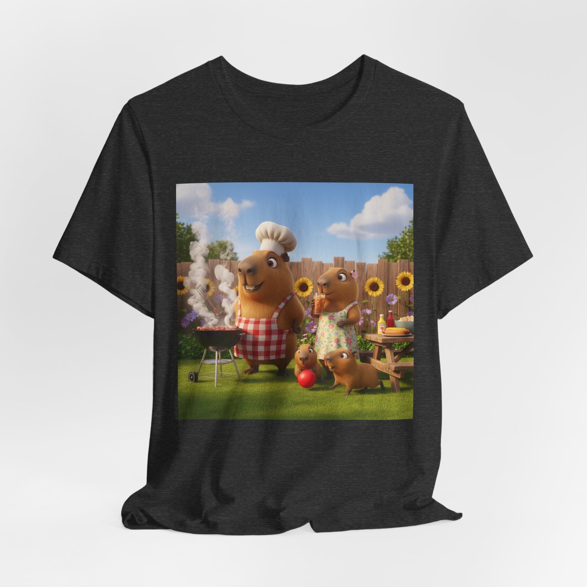 Capybara BBQ Cartoon T-Shirt — Cute Summer Picnic Graphic Tee