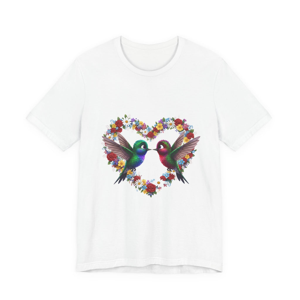 Hummingbird Heart Tee — Floral Love Birds Short Sleeve Shirt