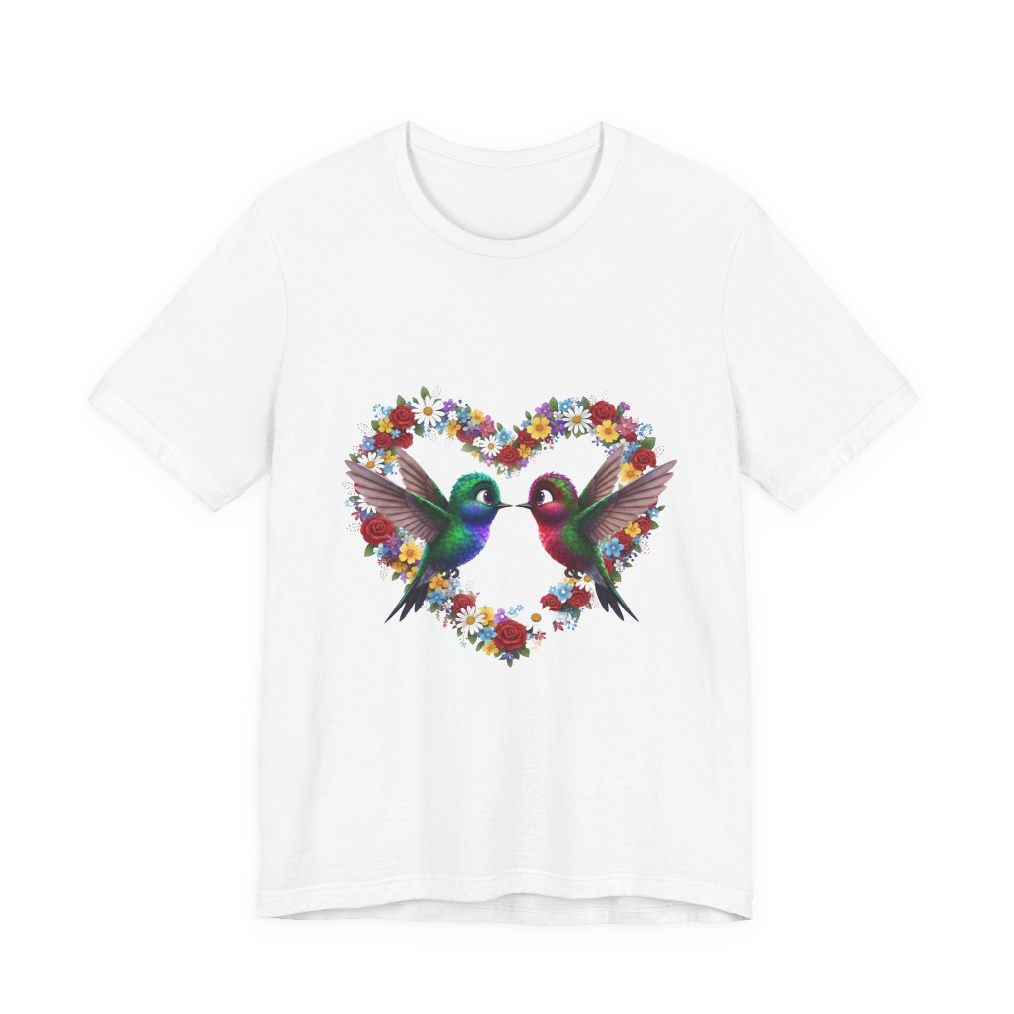 Hummingbird Heart Tee — Floral Love Birds Short Sleeve Shirt