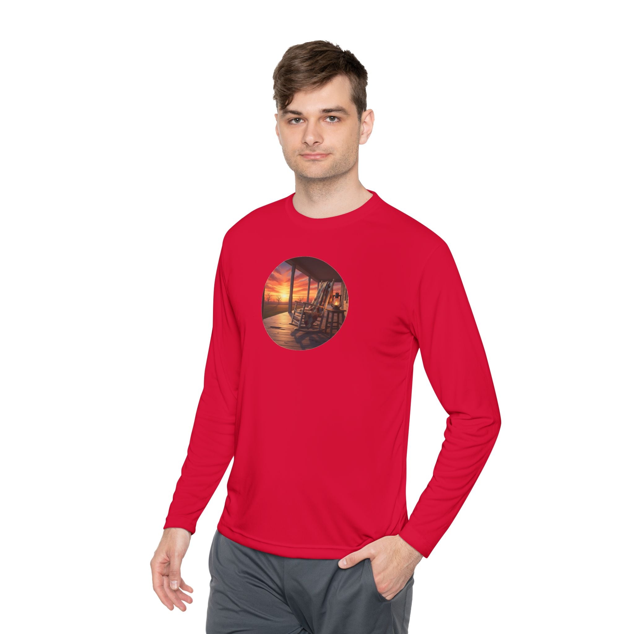 Sunset Porch Long Sleeve Tee — Coastal Beach Vibes Sunset Circle Graphic