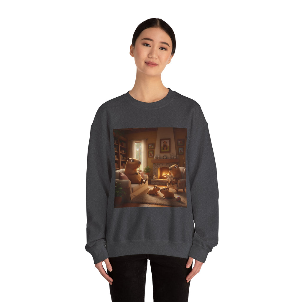 Capybara Family Fireplace Sweatshirt – Cute Night Crewneck