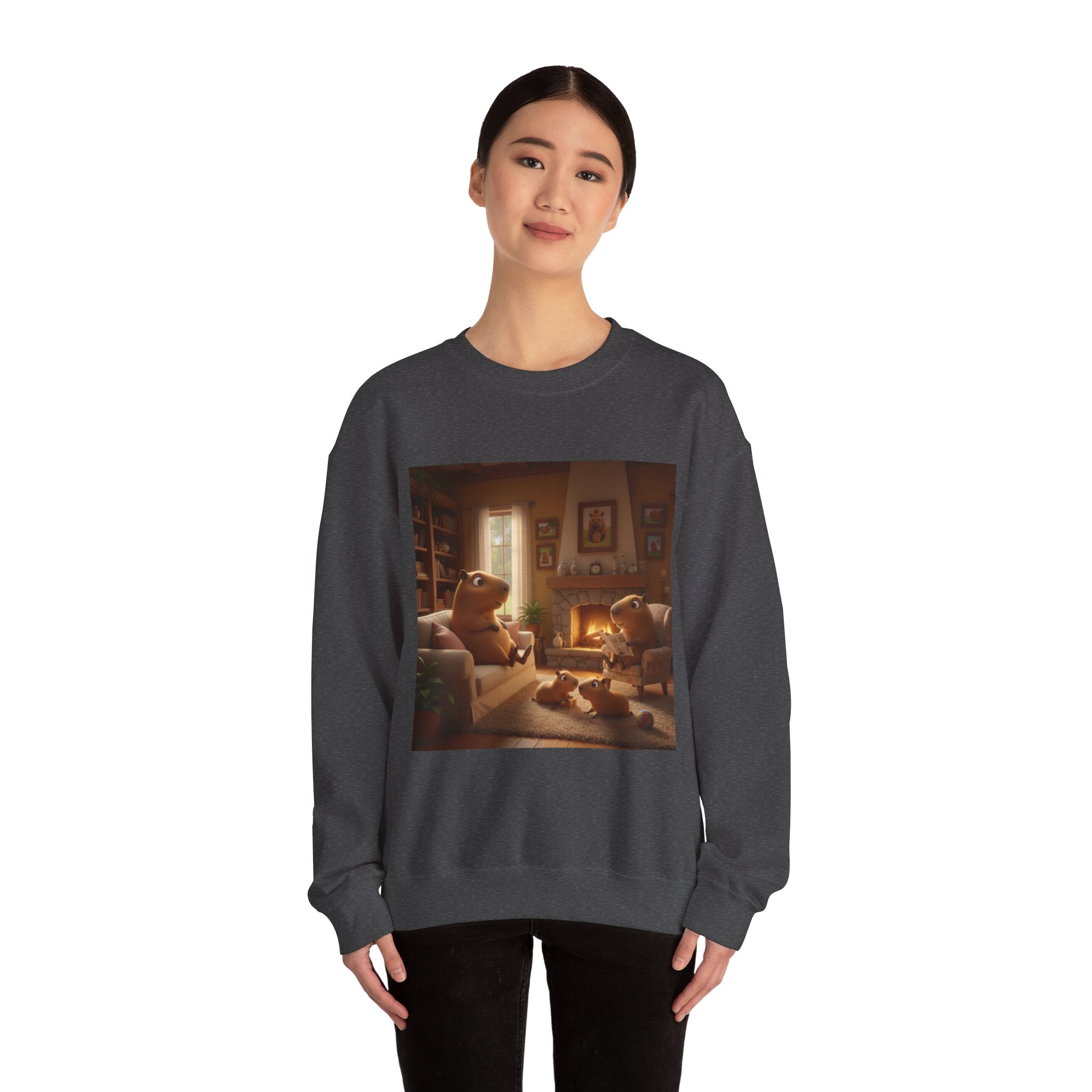 Capybara Family Fireplace Sweatshirt – Cute Night Crewneck