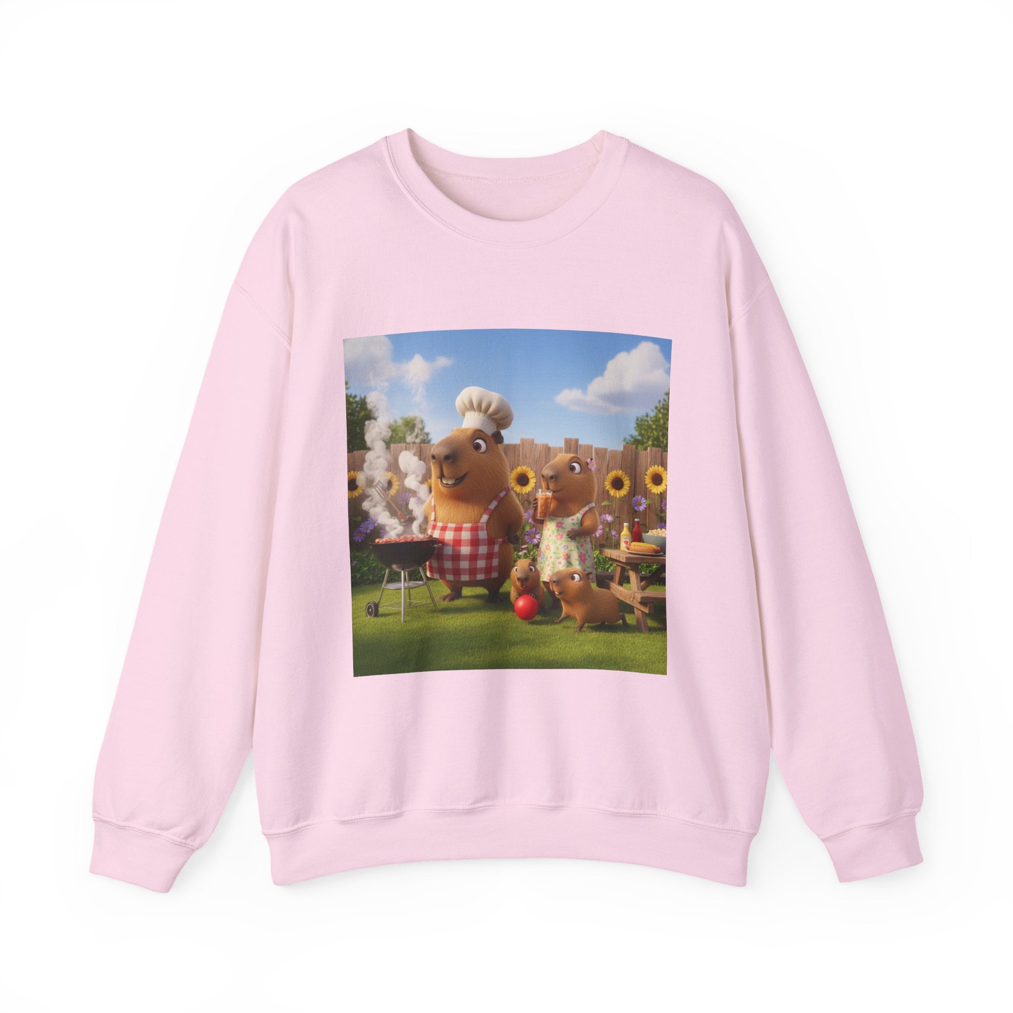 Capybara BBQ Crewneck Sweatshirt — Whimsical Capybara Family Illustration