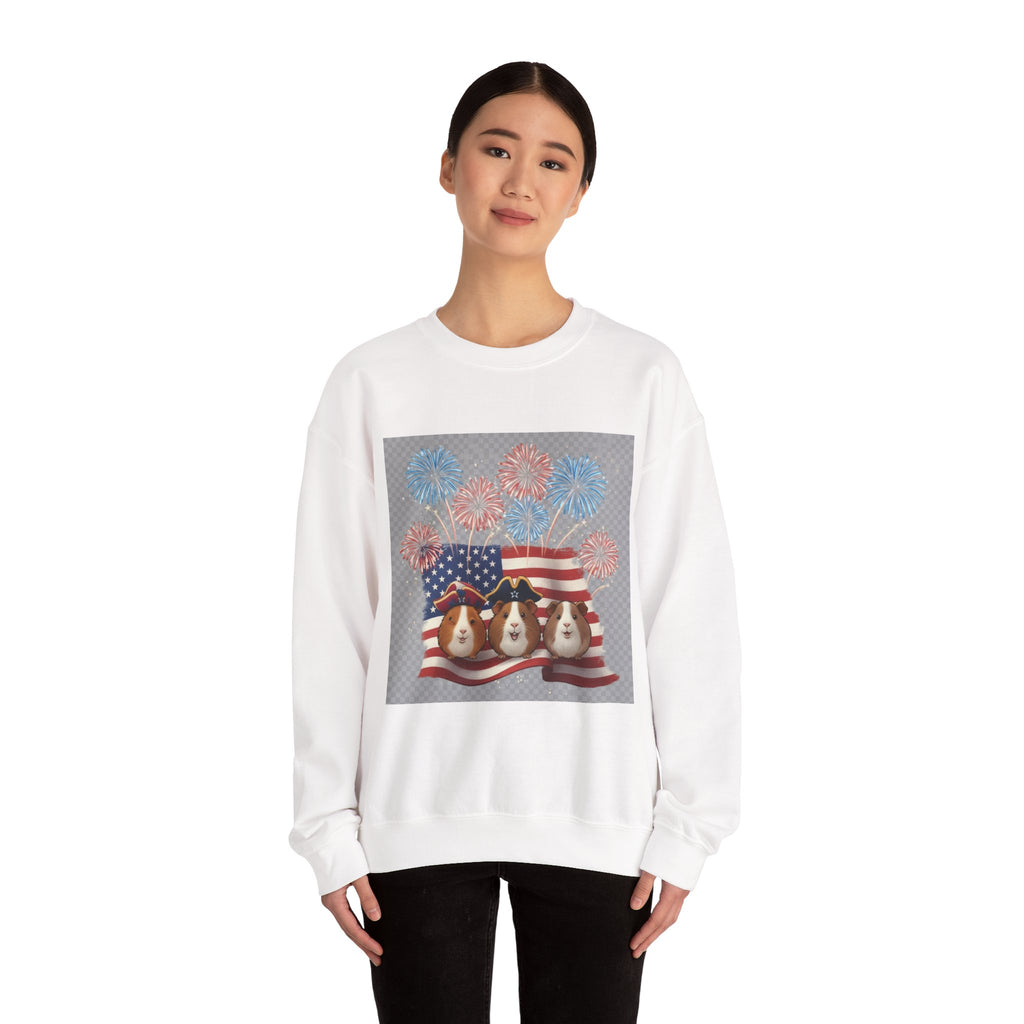 Patriotic Guinea Pig Crewneck Sweatshirt - USA Flag & Fireworks Design