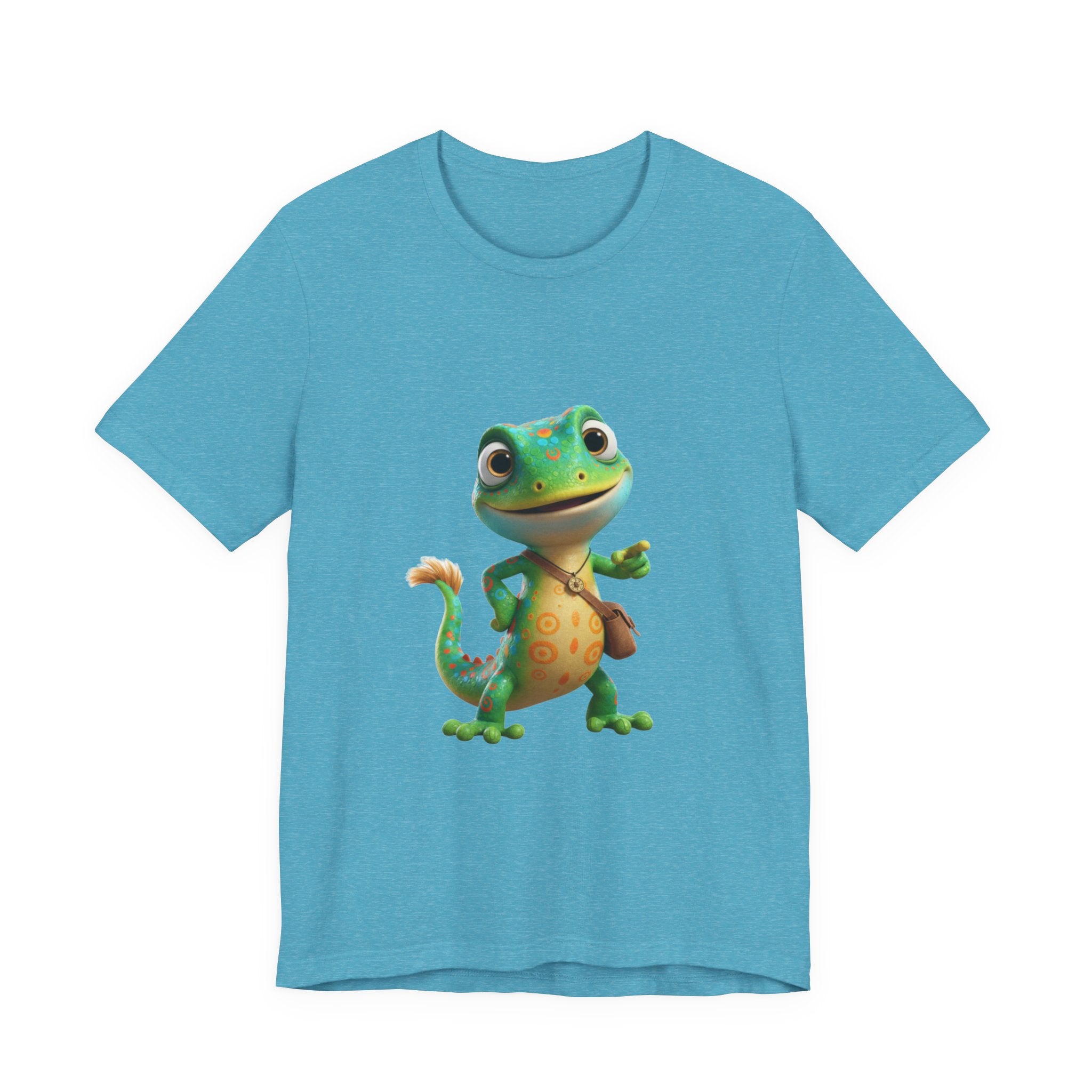 Cute Cartoon Gecko T‑Shirt — Friendly Green Lizard Graphic Tee