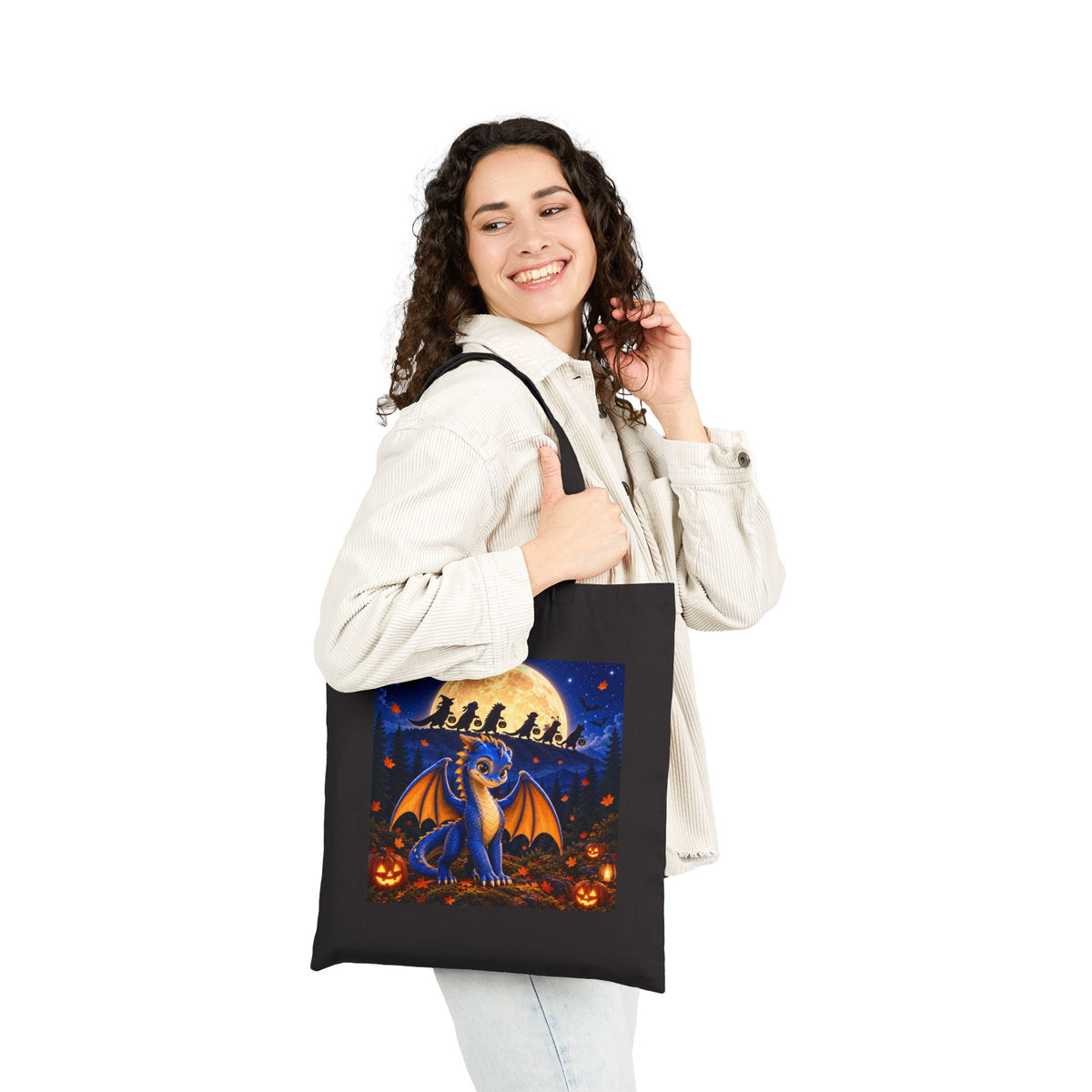 Halloween Dragon Canvas Tote — Spooky Bonfire Night Pumpkin Bag
