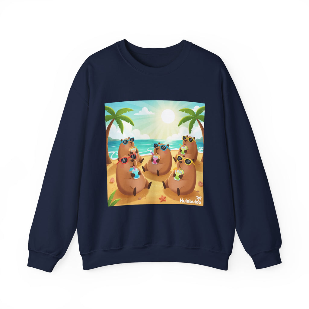 Capybara  Beach Crewneck Sweatshirt — Cute Tropical Capybaras Drinking Cocktails