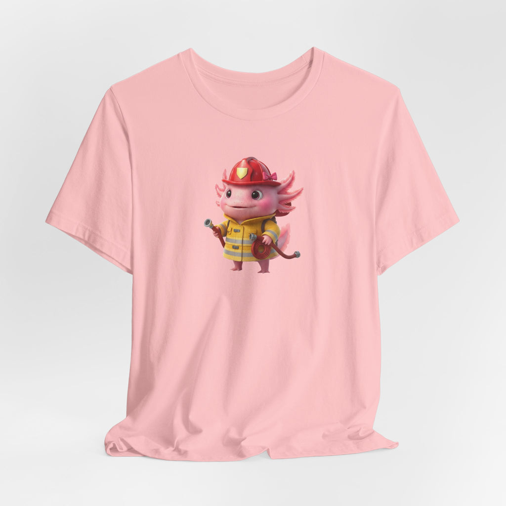 Axolotl Firefighter Girl T-Shirt — Cute Kid’s Firefighter Axolotl Graphic Tee