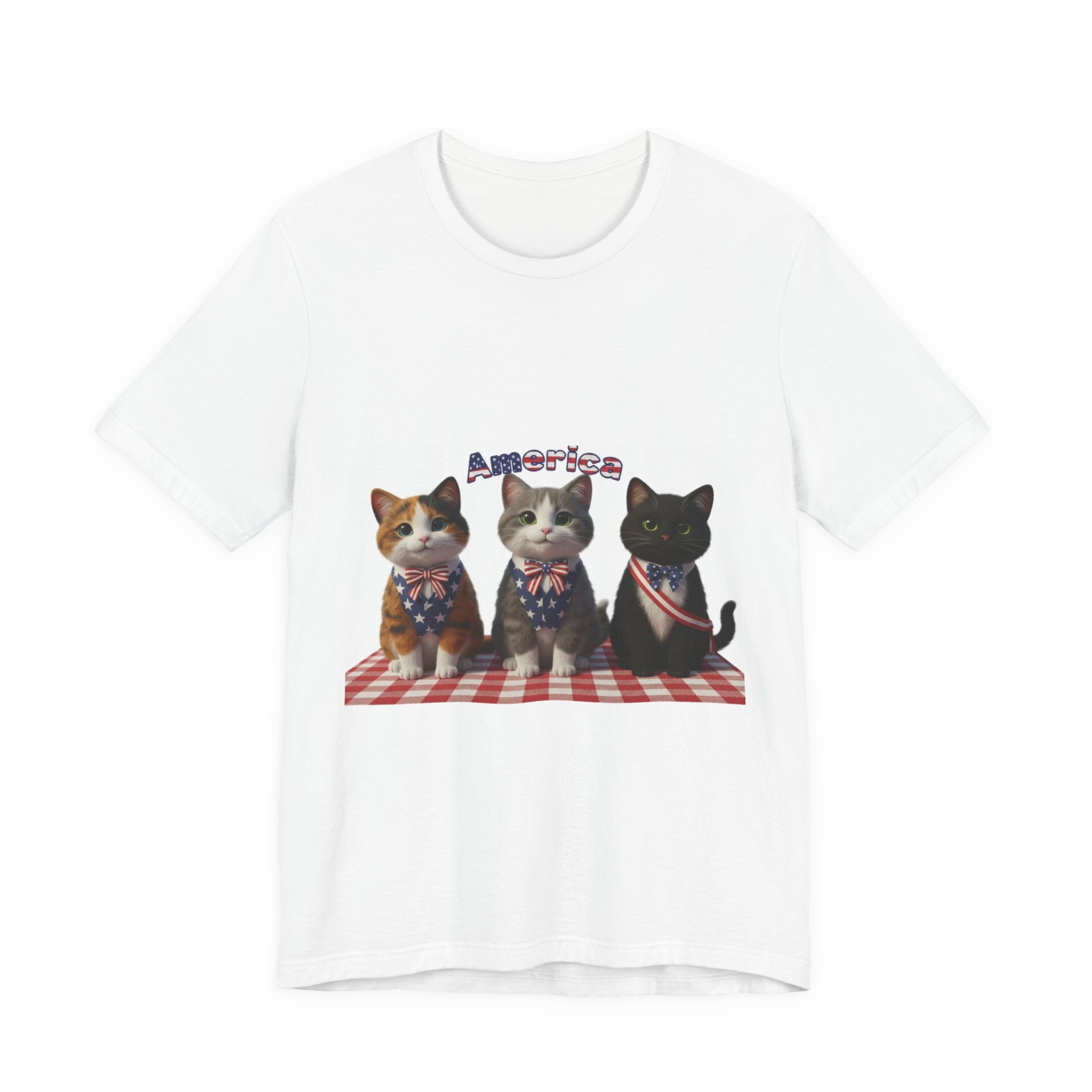 Patriotic Cats T‑Shirt – 'America' Kittens on Picnic Plaid