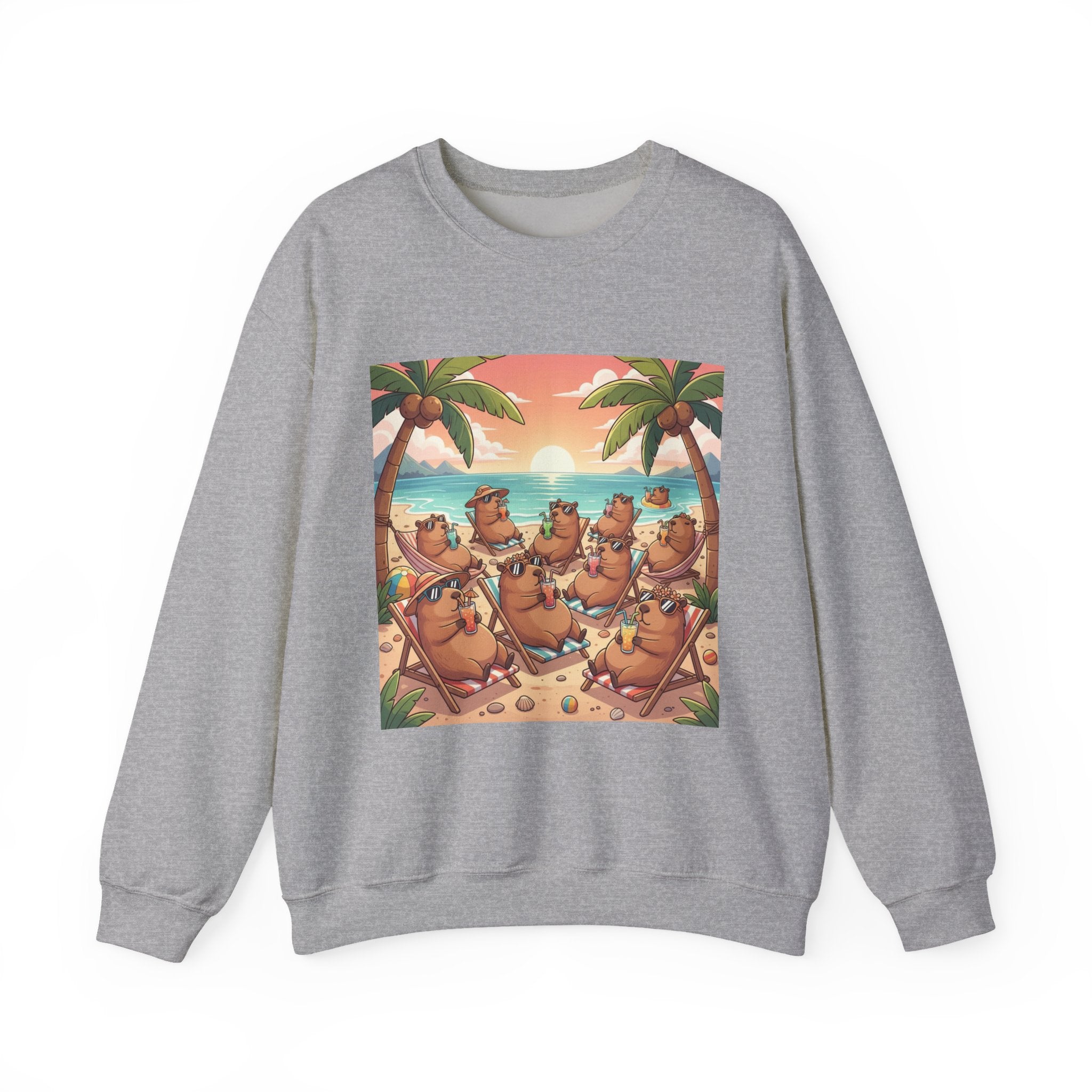 Capybaras on the Beach Sweatshirt — Tropical Beach Party Crewneck