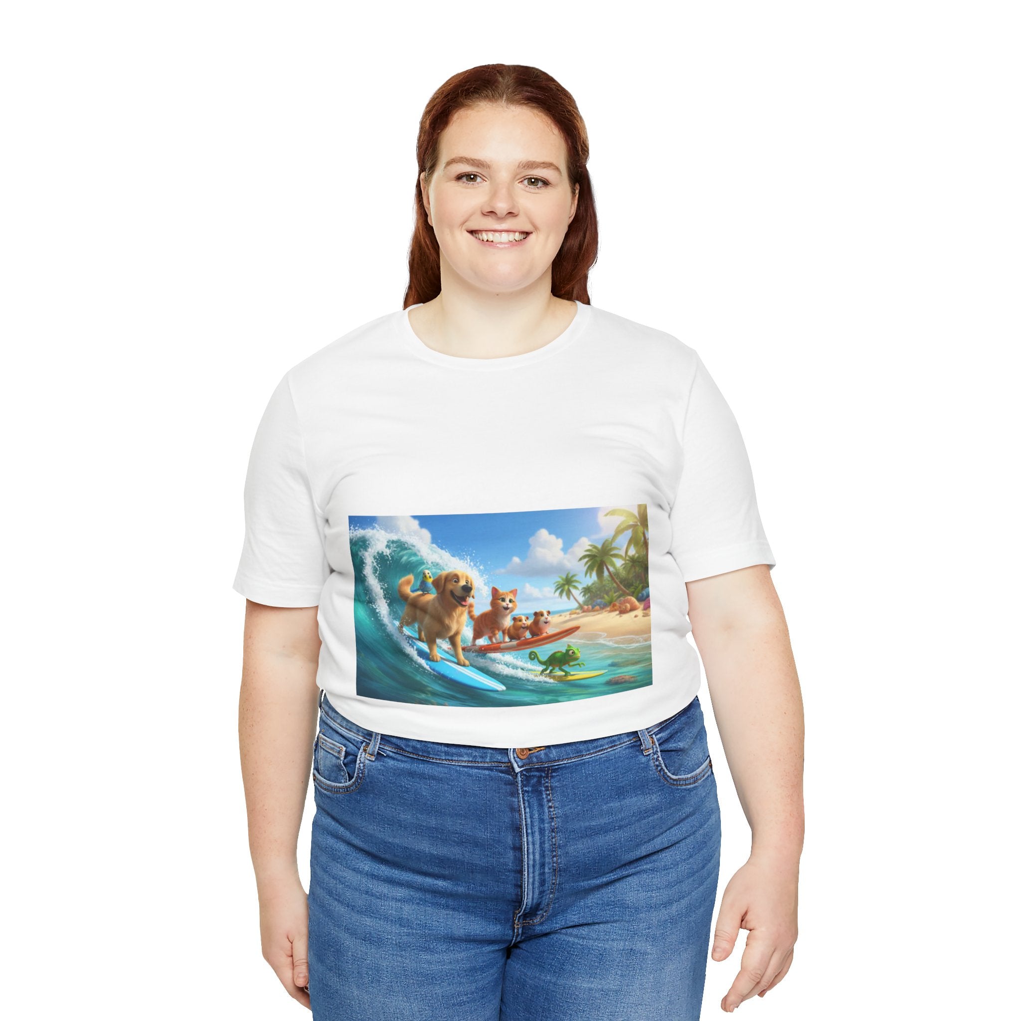 Surfing Dogs Beach Tee — Cute Puppy Wave Graphic T-Shirt