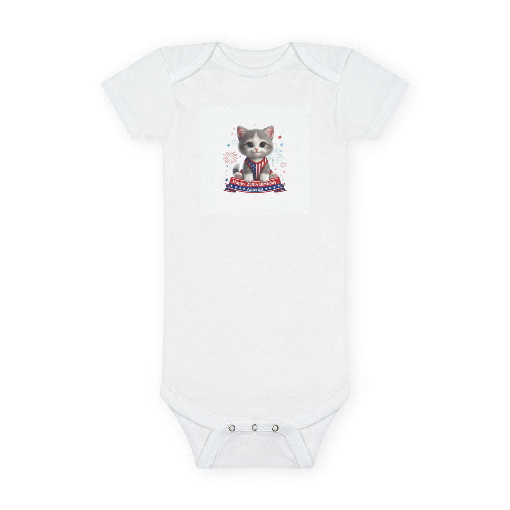 Kitten Baby Onesie – Cute Kitten with Happy 250th Birthday America Infant Short Sleeve Bodysuit