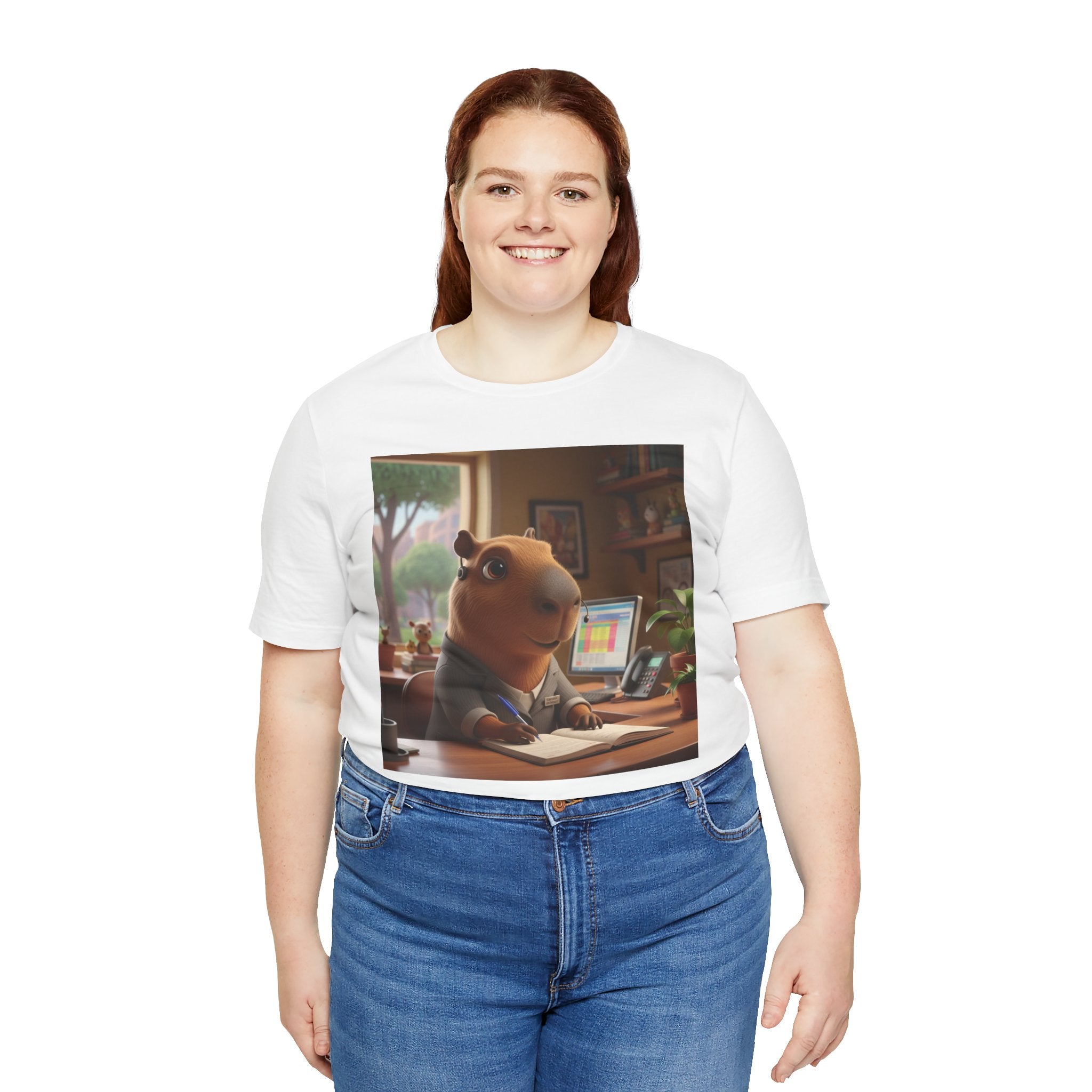 Capybara Receptionist — Cute Capybara Office Animal Illustration T-Shirt
