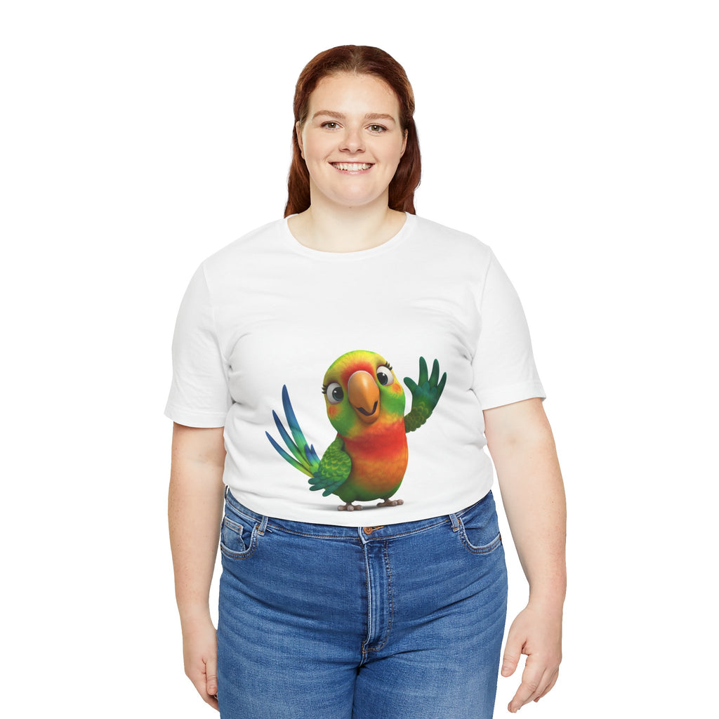Cute Colorful Parrot T-Shirt — Waving Tropical Bird Tee for Kids & Bird Lovers