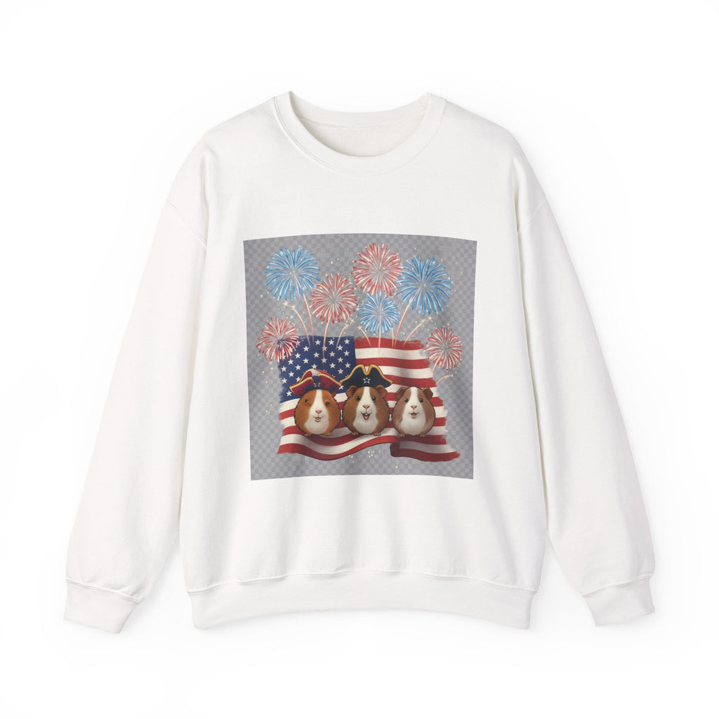 Patriotic Guinea Pig Crewneck Sweatshirt - USA Flag & Fireworks Design