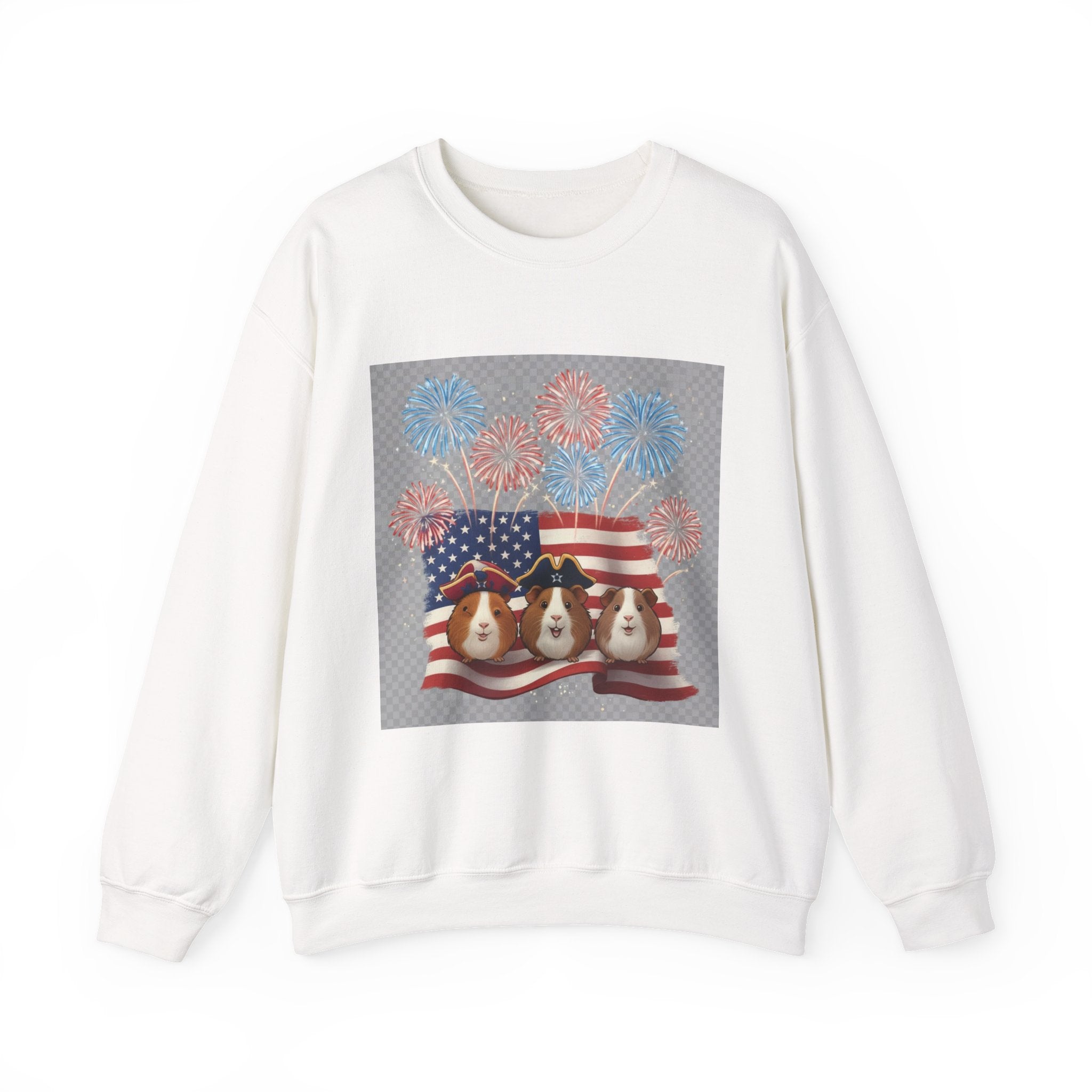 Patriotic Guinea Pig Crewneck Sweatshirt - USA Flag & Fireworks Design