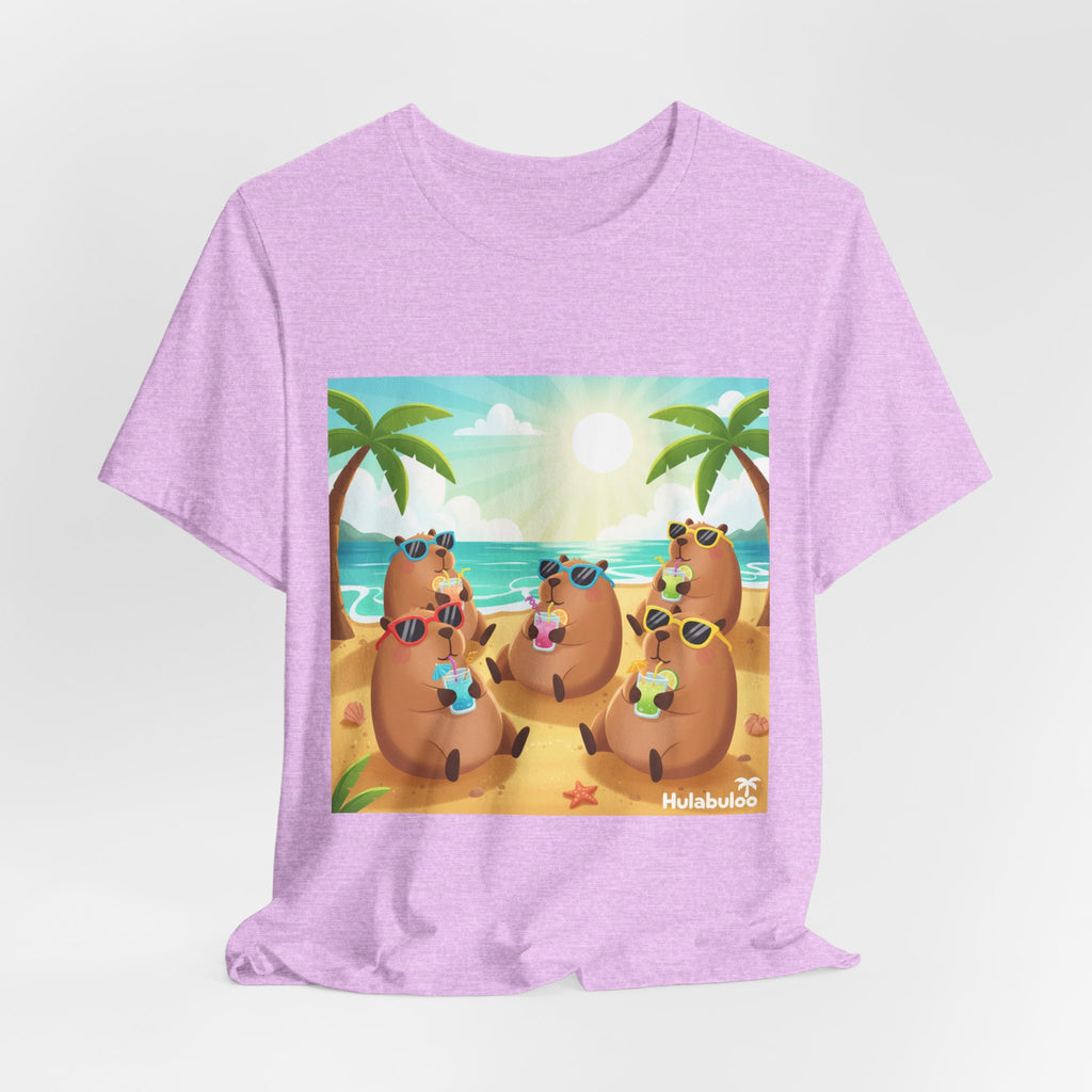 Capybara at the Beach Crew T‑Shirt — Cute Capybaras Sipping Cocktails Summer Tee