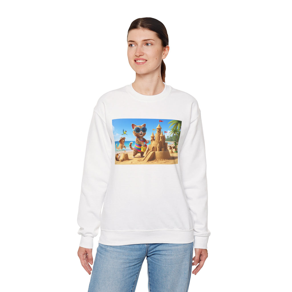 Beach Cat Sandcastle Sweatshirt — Cute Summer Cat Graphic Crewneck
