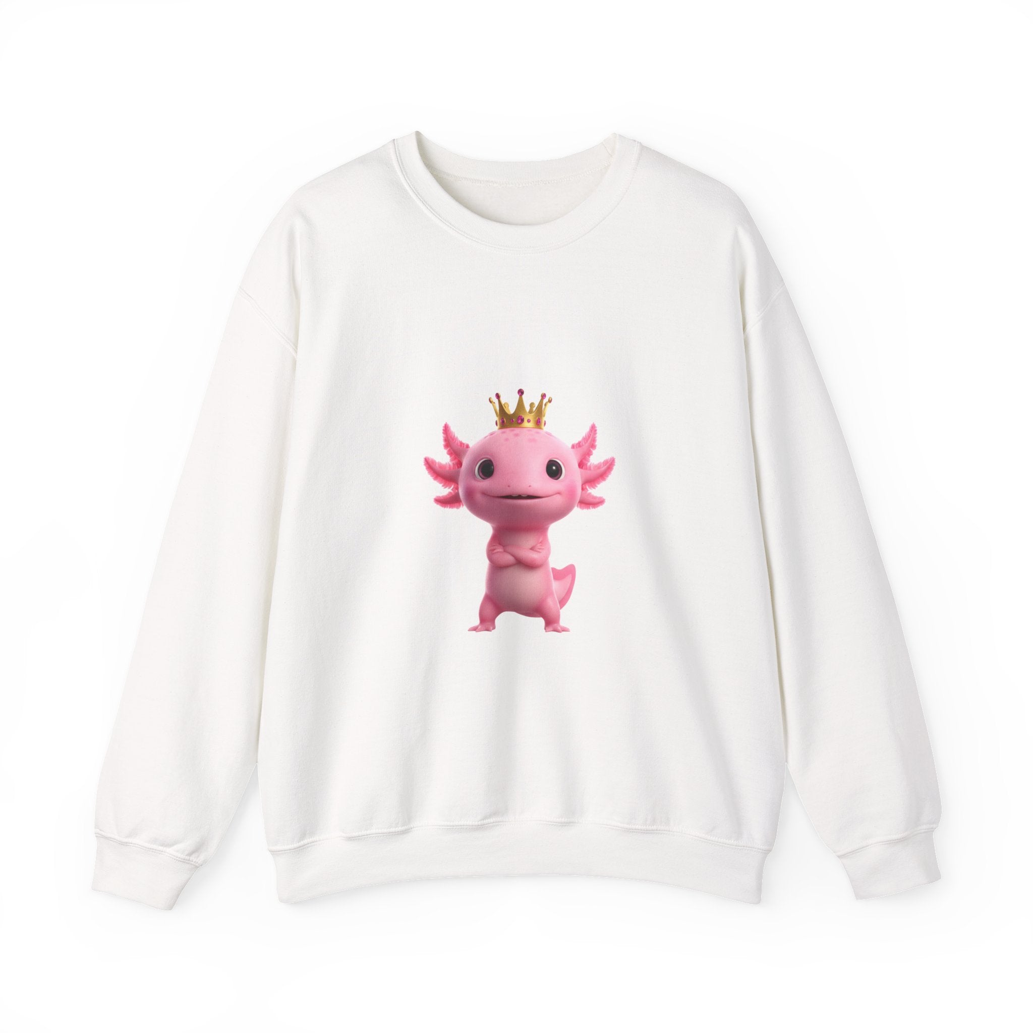 Axolotl Royal Crewneck Sweatshirt — Cute Pink Axolotl with Crown