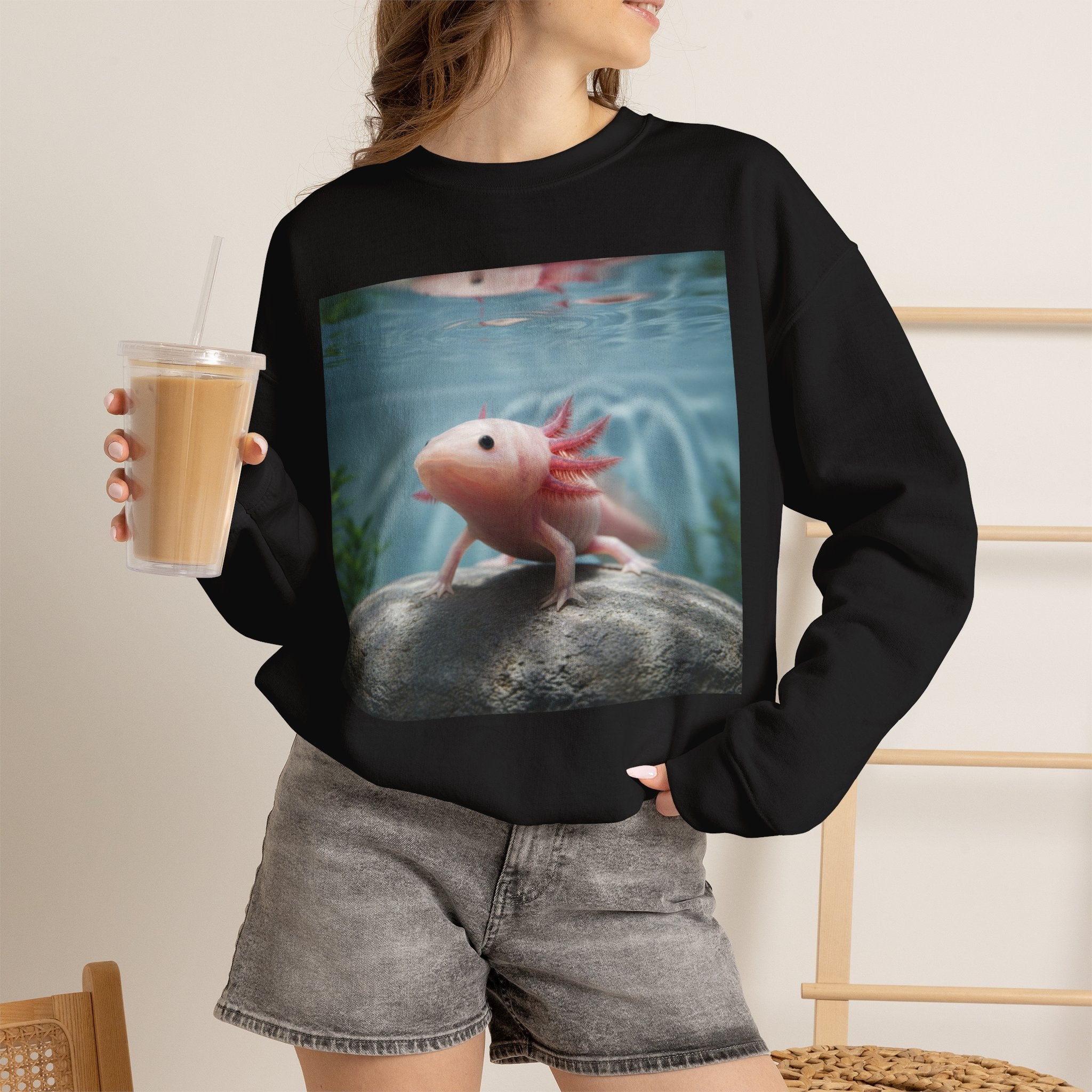 Axolotl Aquarium Sweatshirt — Cute Aquatic Pet Graphic Crewneck