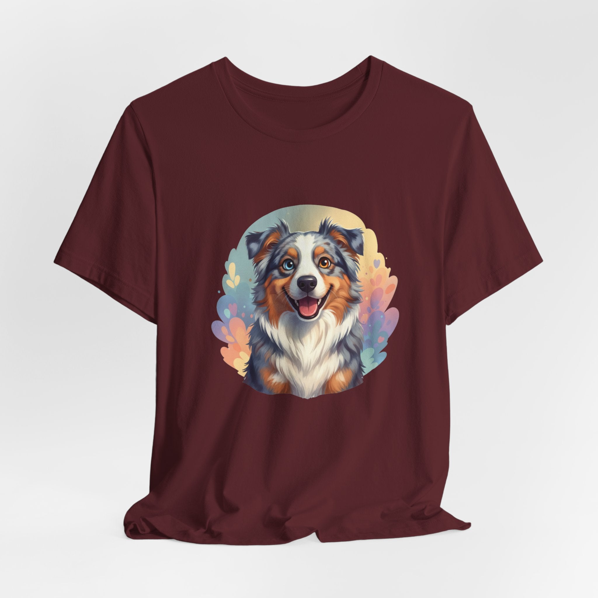 Australian Shepherd Dog Portrait T‑Shirt — Colorful Watercolor Pet Tee