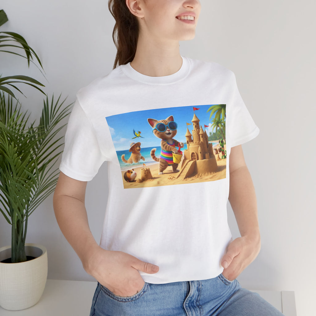 Beach Cat Sandcastle T-Shirt — Cute Summer Cat Graphic Tee