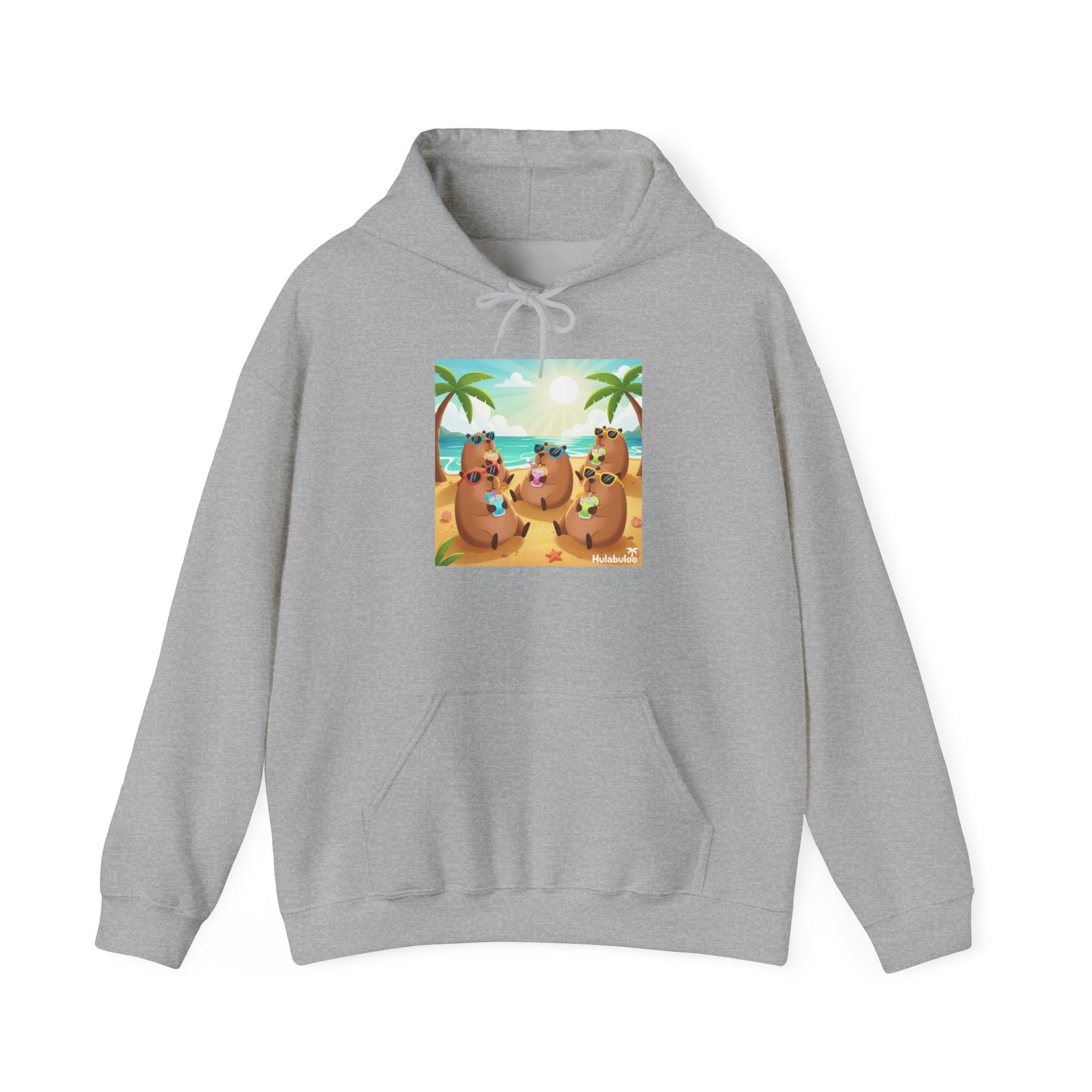 Capybaras at the Beach Hoodie — Cute Palm Tree Vacation Pullover