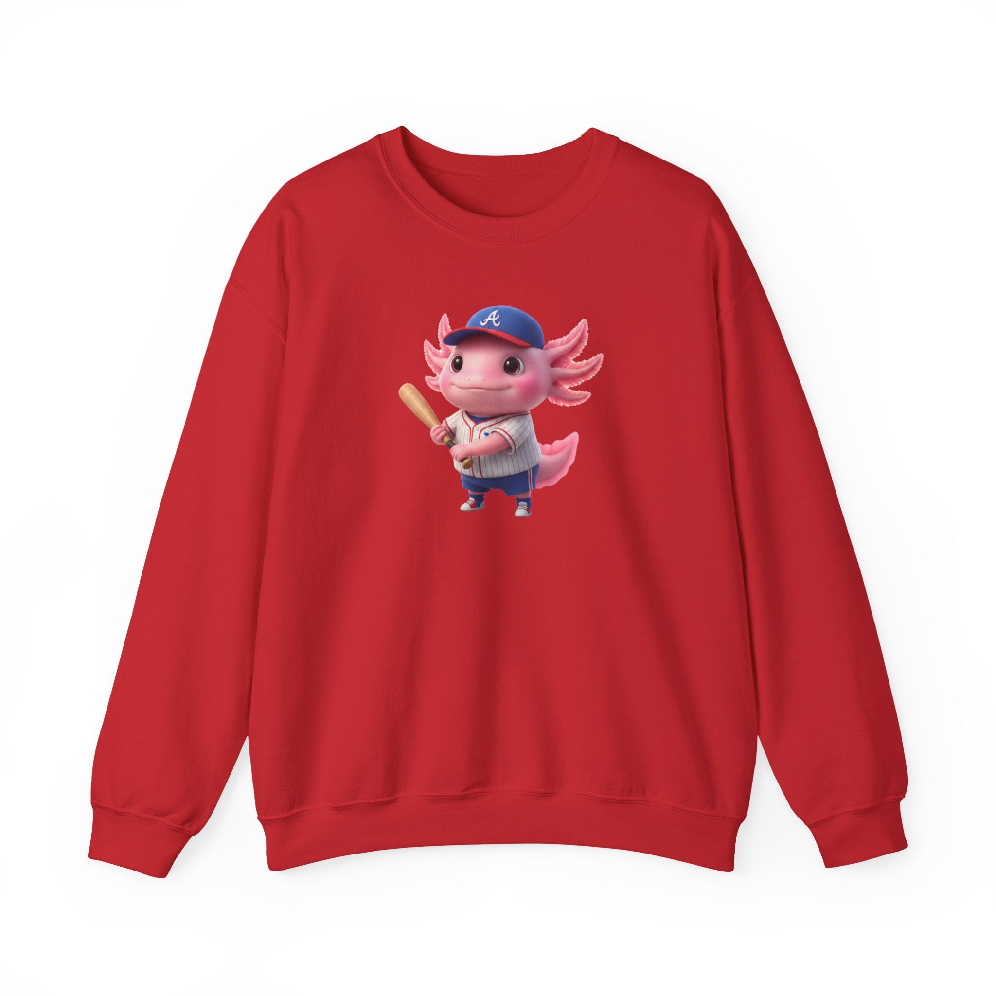 Axolotl Baseball Boy Crewneck Sweatshirt — Cute Axolotl Baseball Player Graphic