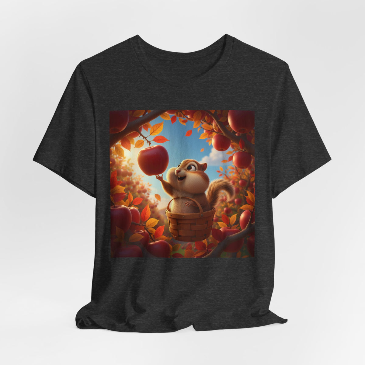 Autumn Squirrel Harvest T-Shirt — Cute Cartoon Squirrel Picking Apples