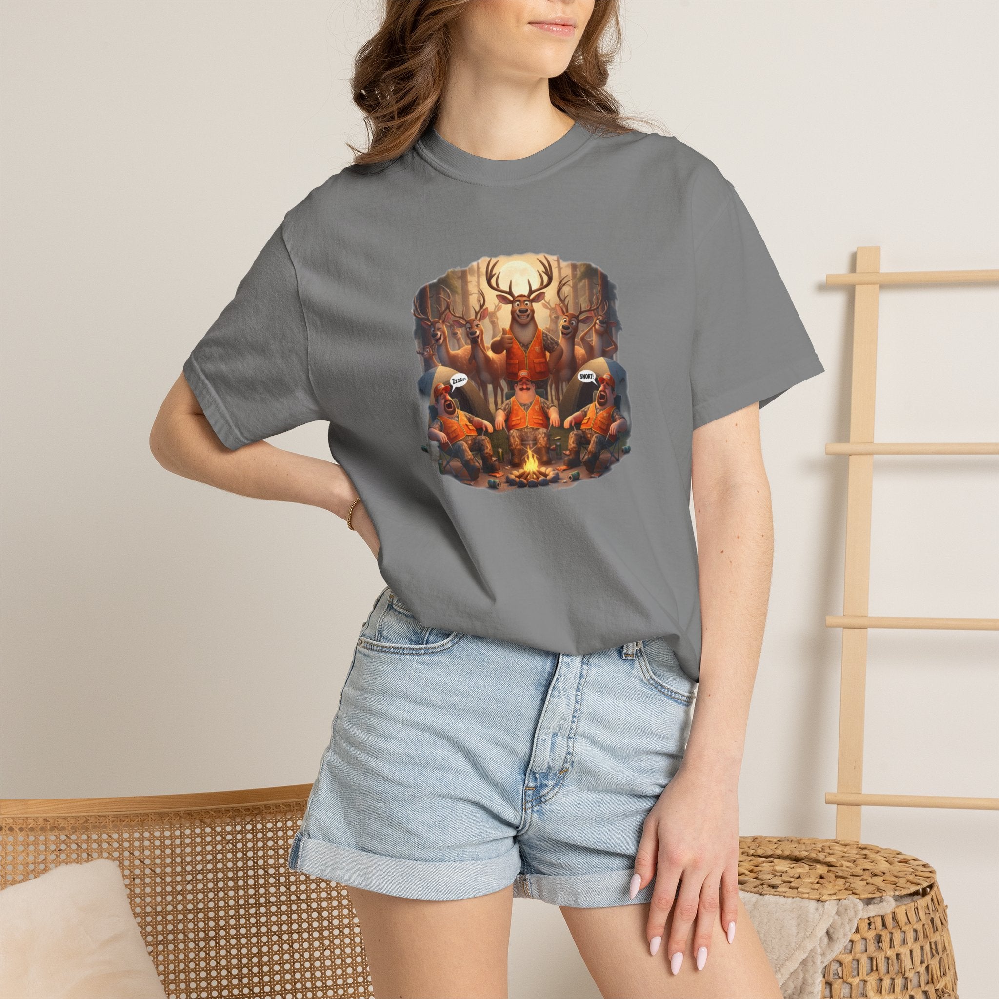 Deer Hunters Napping T-Shirt — Woodland Animal Illustration Tee