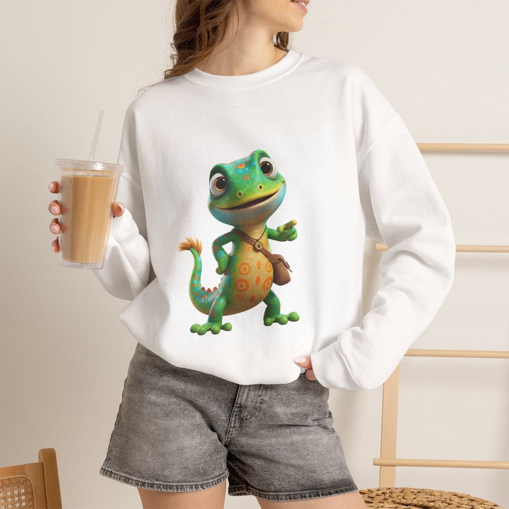 Gecko Buddy Crewneck Sweatshirt — Cute Cartoon Lizard Pullover