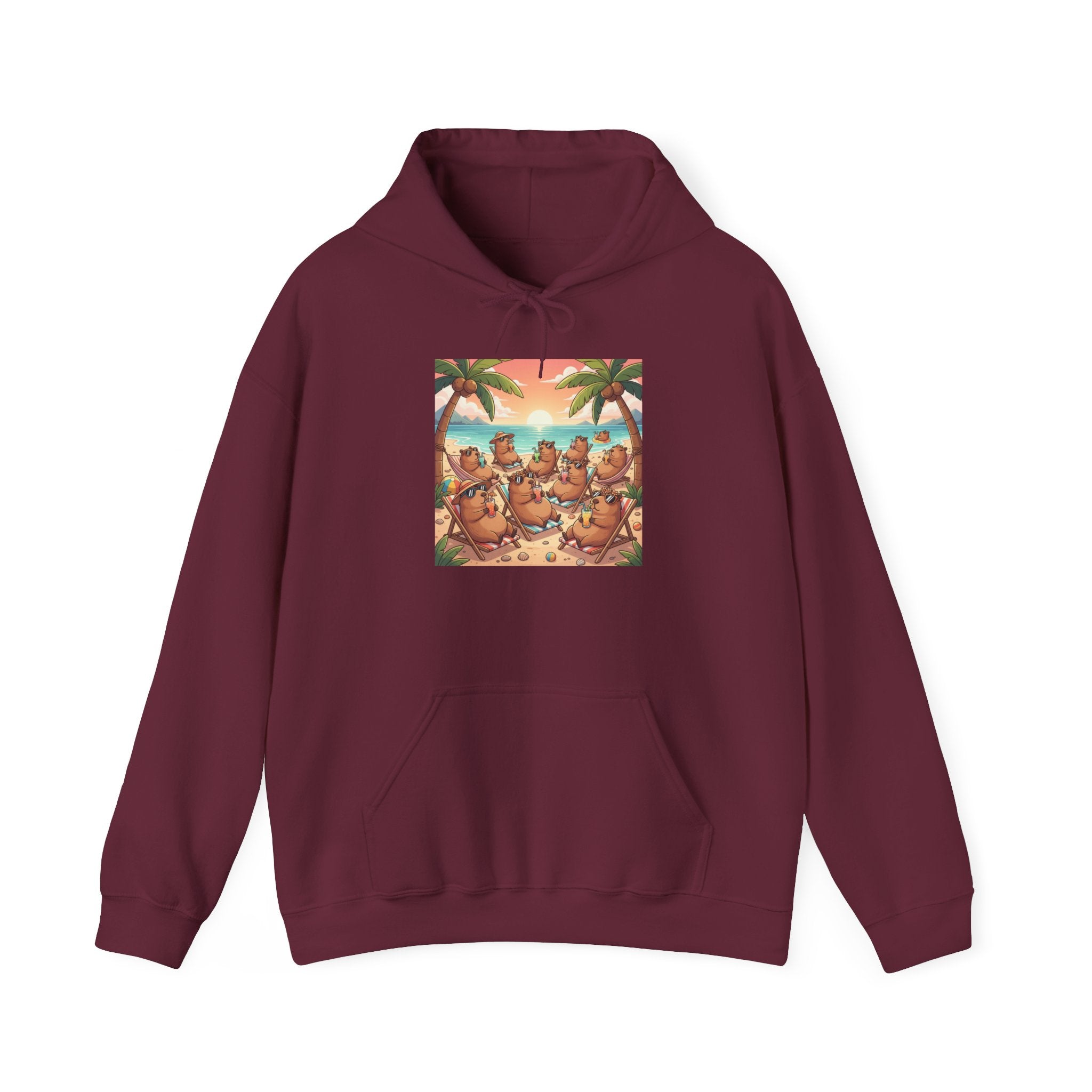 Capybaras on the Beach Hoodie — Tropical Beach Party Pullover