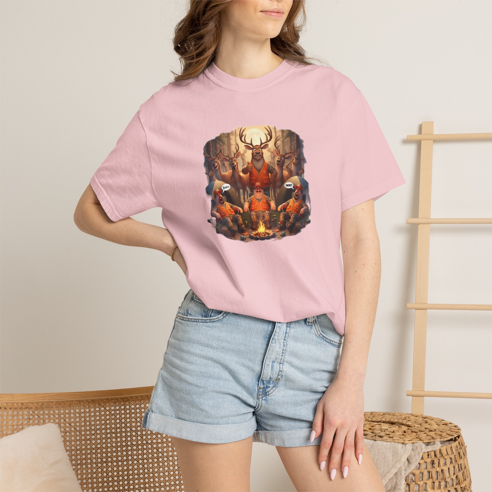Deer Hunters Napping T-Shirt — Woodland Animal Illustration Tee