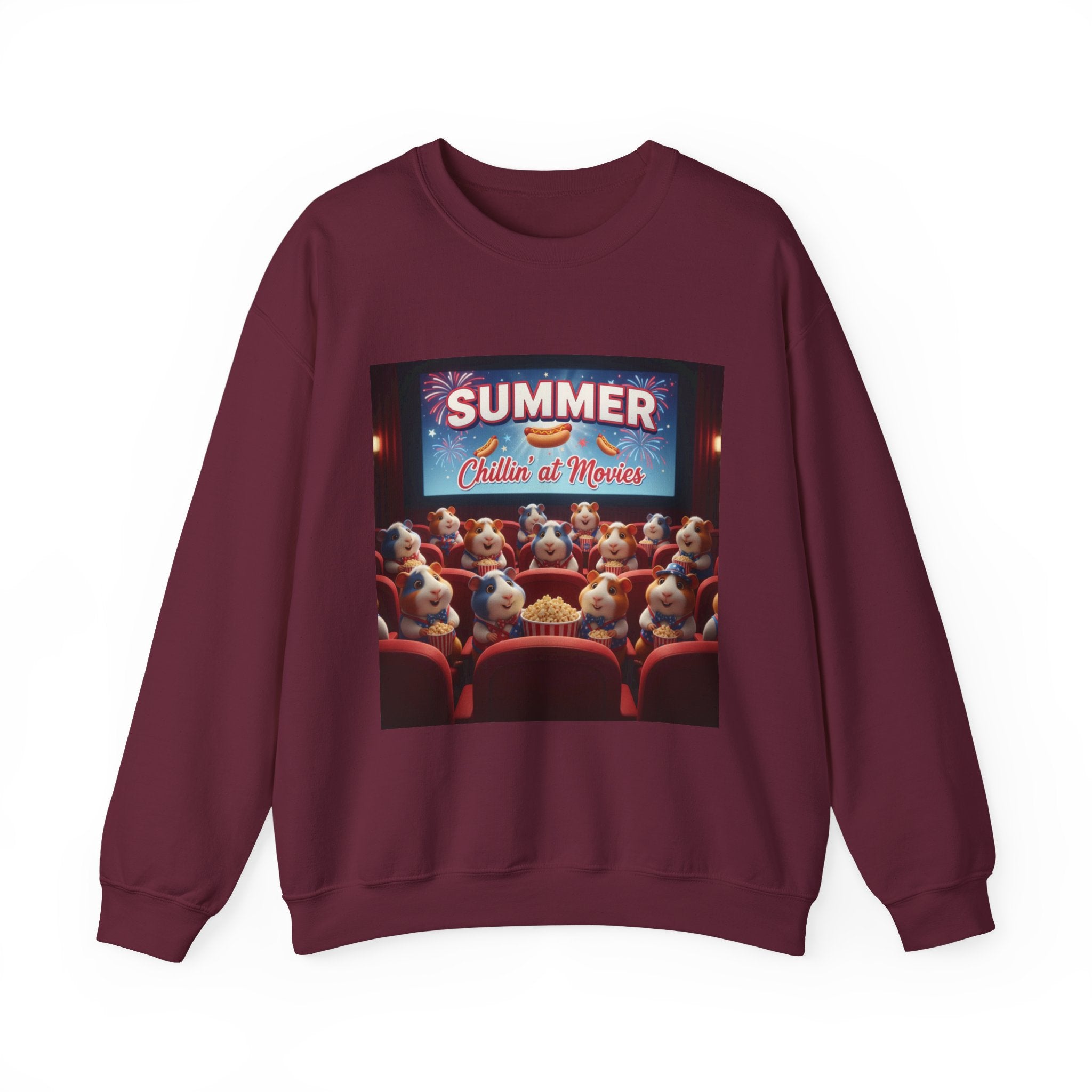 Crewneck Sweatshirt — "Summer Chillin' at Movies" Vintage Cinema Puppy Theater Design