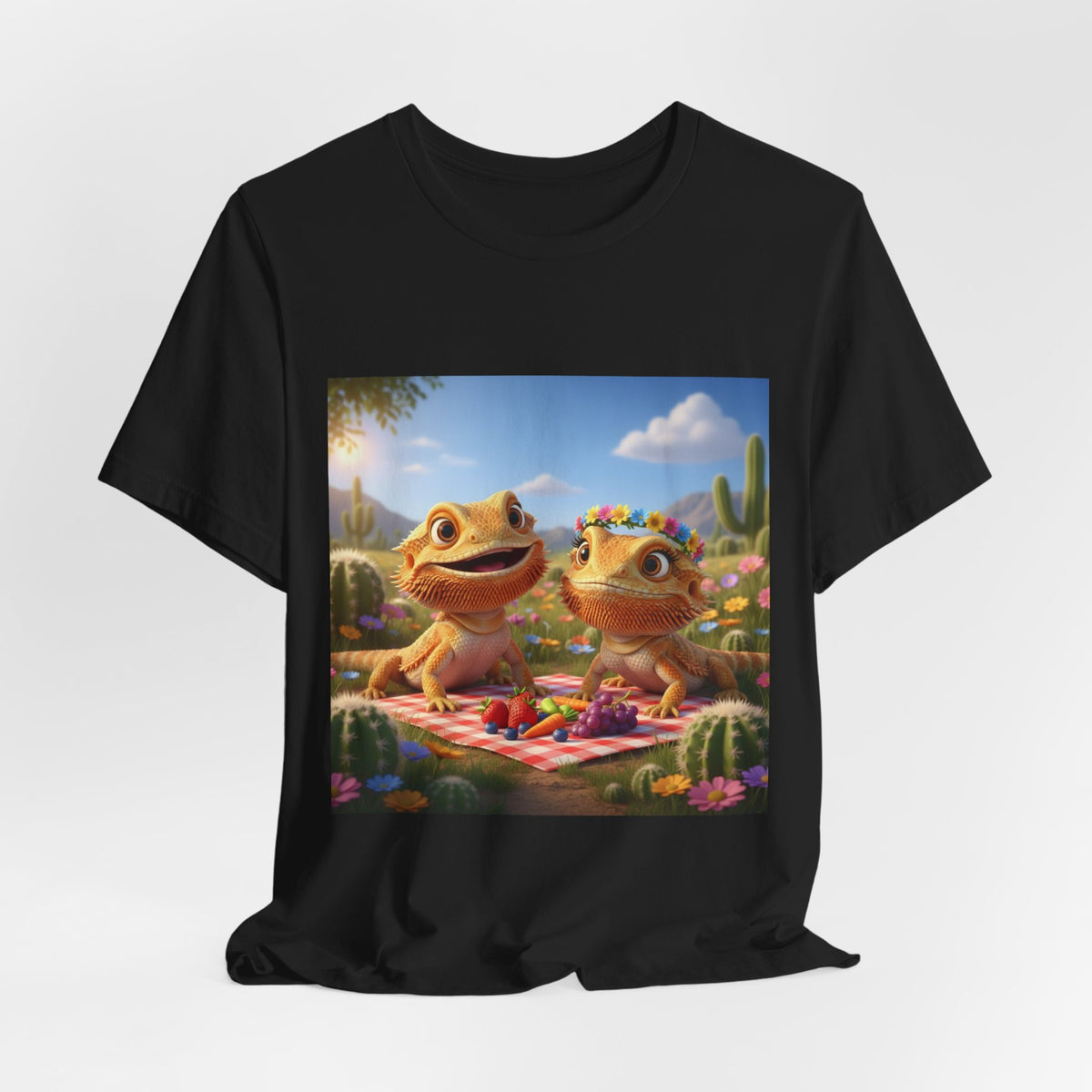 Bearded Dragon Couple Picnic Tee — Cute Cartoon Desert Graphic T-Shirt