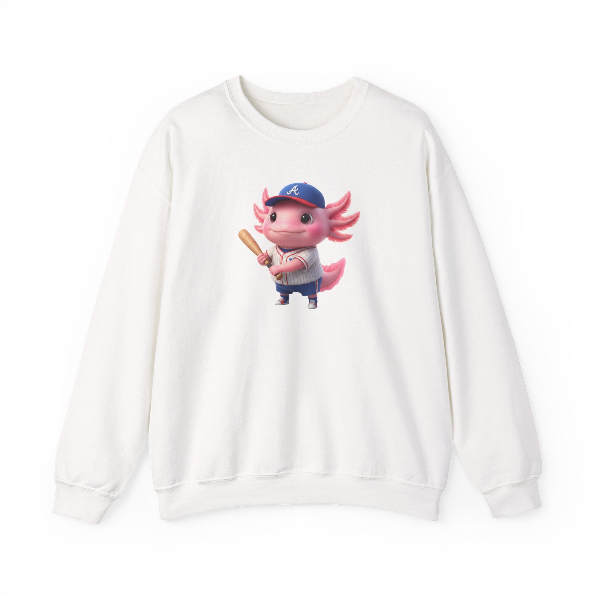 Axolotl Baseball Boy Crewneck Sweatshirt — Cute Axolotl Baseball Player Graphic