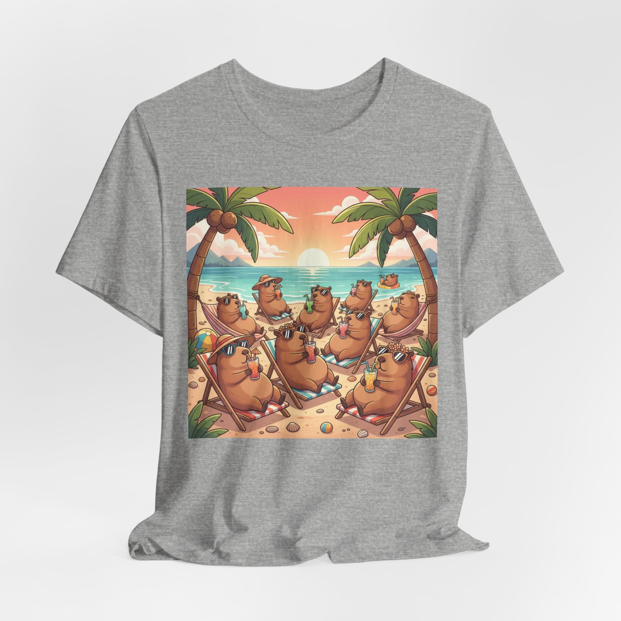 Capybaras on the Beach T-Shirt — Cute Sunset Palm Beachwear