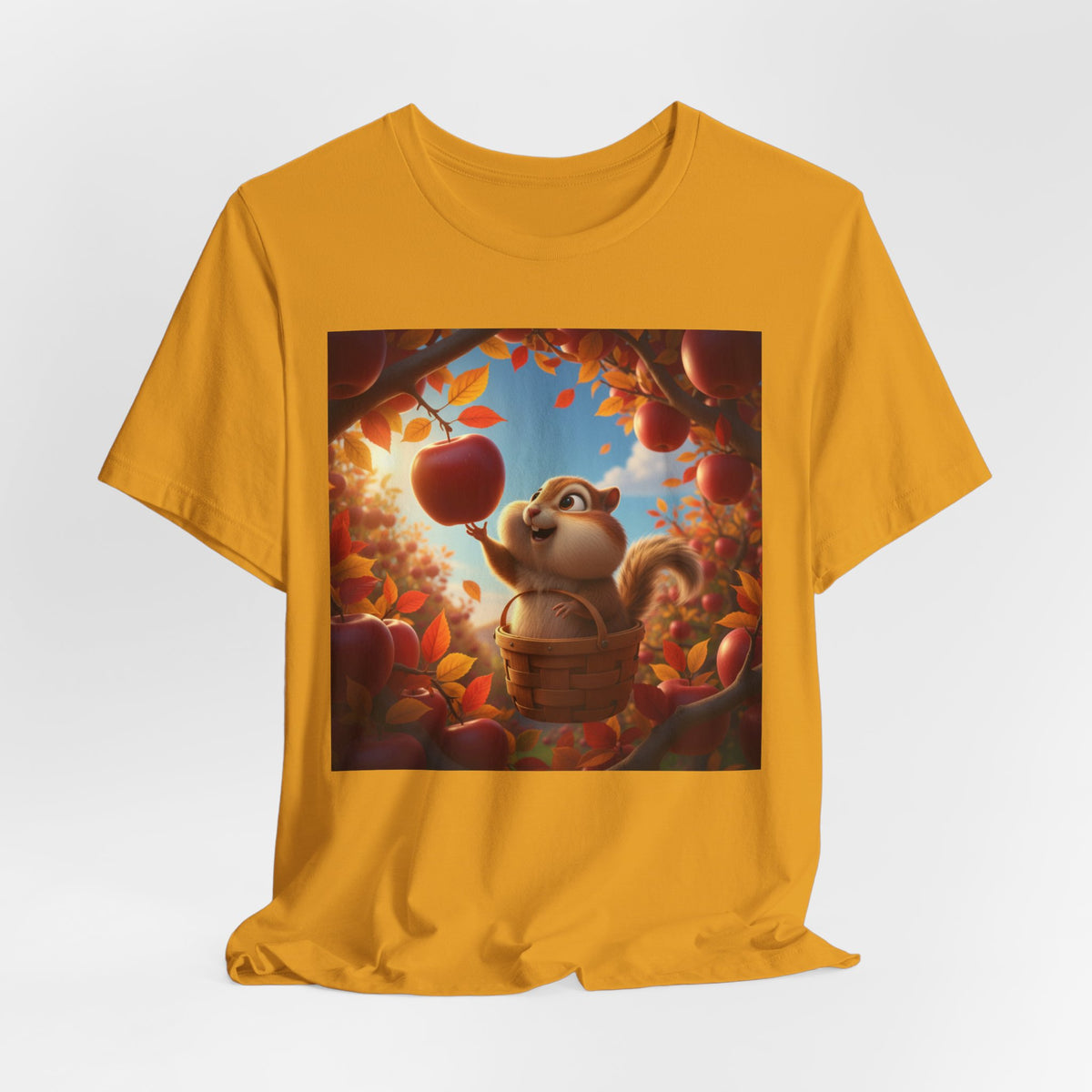 Autumn Squirrel Harvest T-Shirt — Cute Cartoon Squirrel Picking Apples