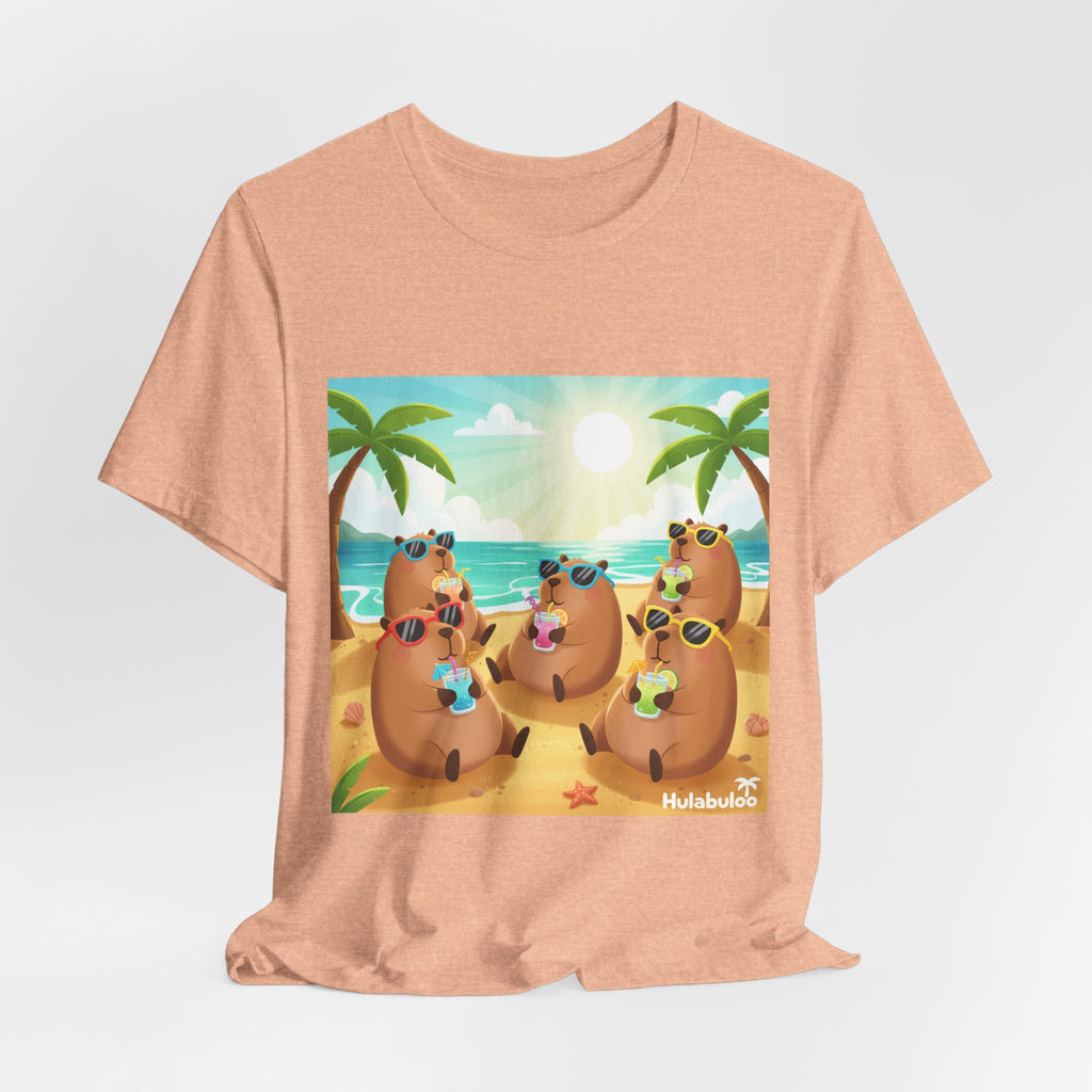 Capybara at the Beach Crew T‑Shirt — Cute Capybaras Sipping Cocktails Summer Tee