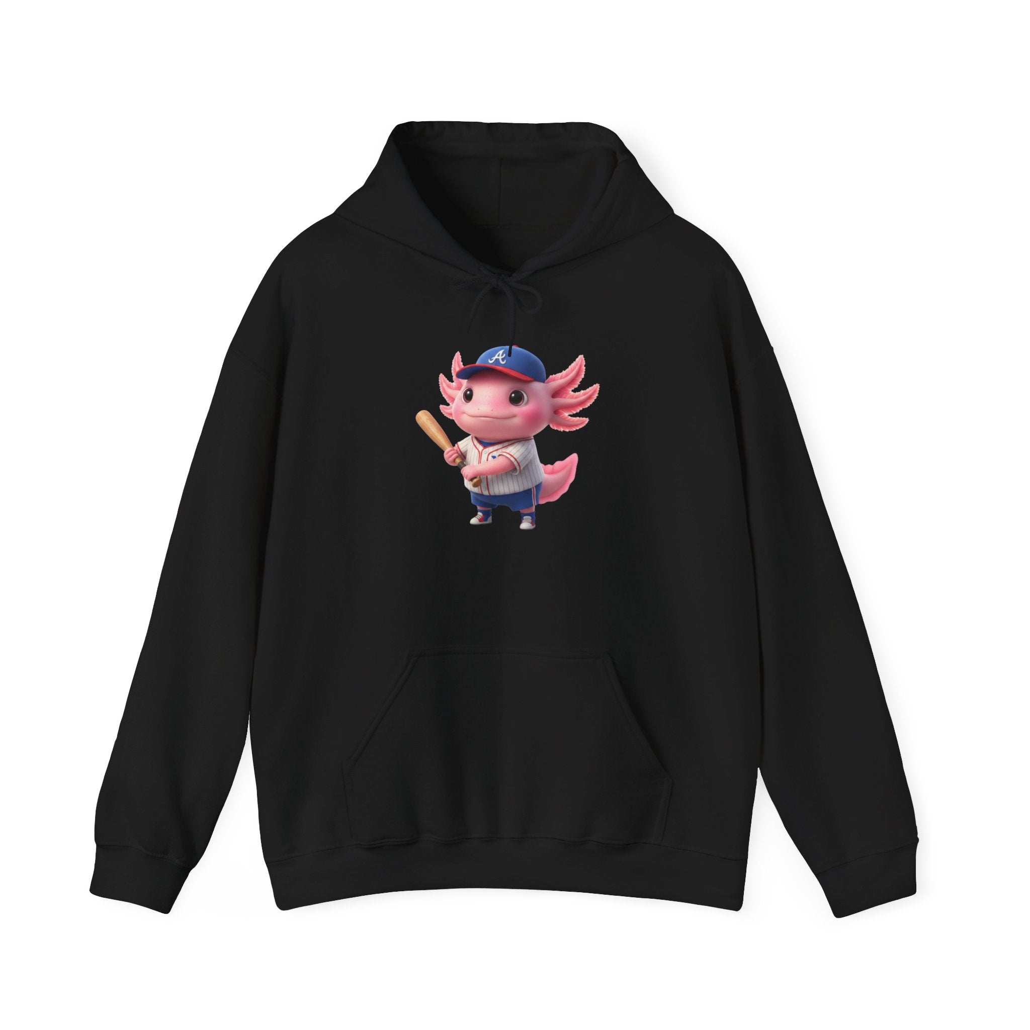 Axolotl Baseball Boy Hoodie — Cute Pink Axolotl Holding Bat Pullover