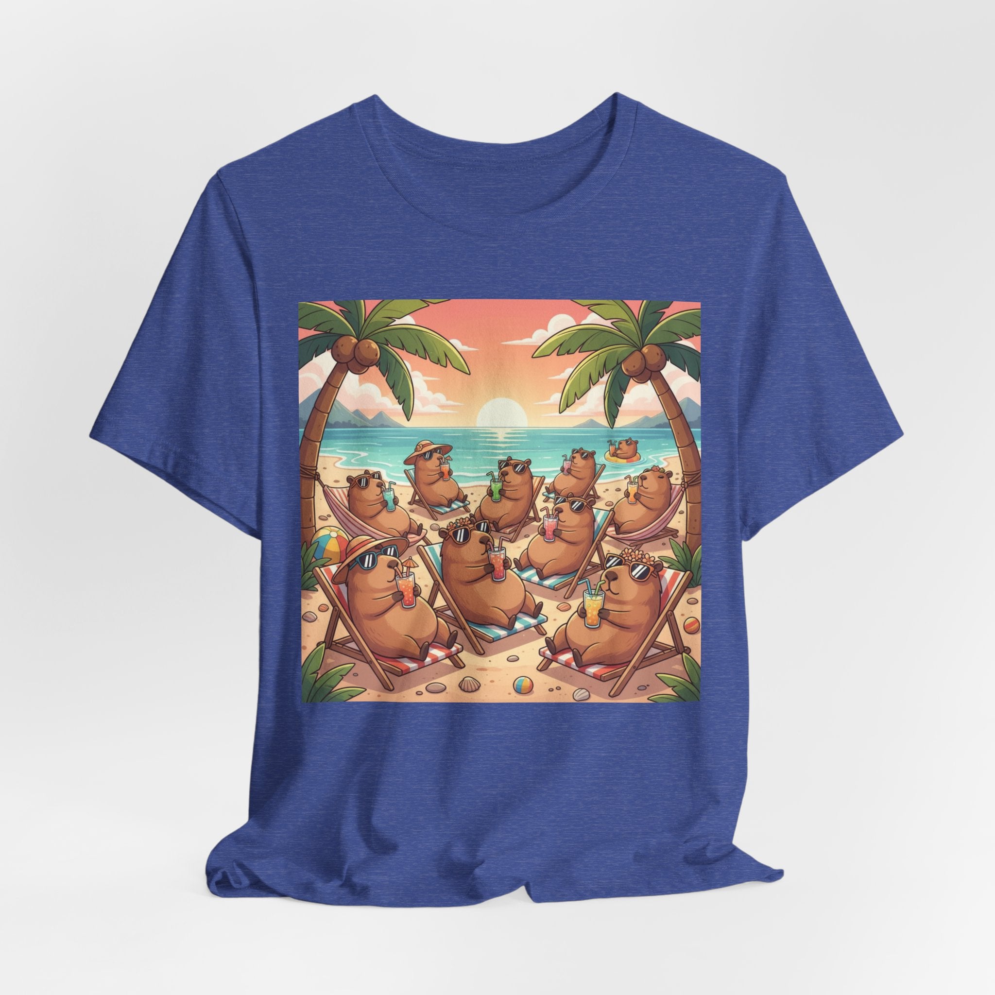 Capybaras on the Beach T-Shirt — Cute Sunset Palm Beachwear