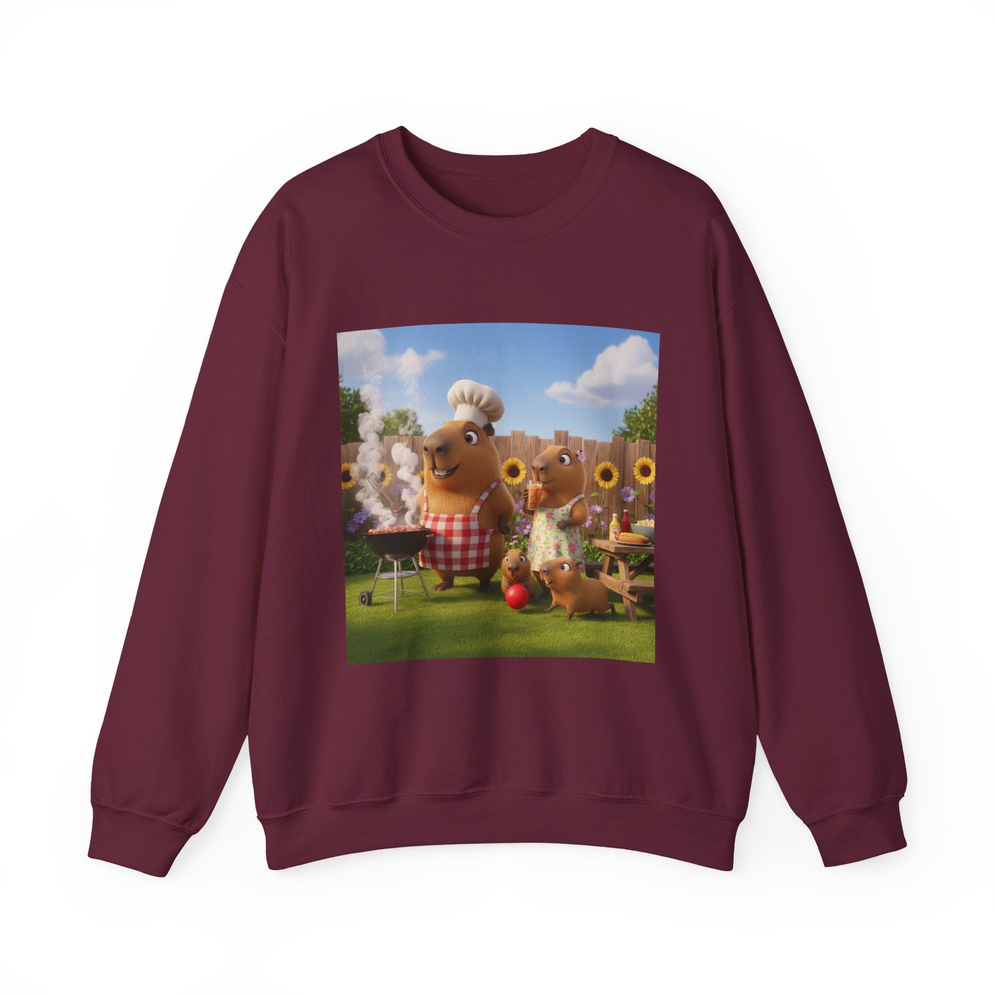Capybara BBQ Crewneck Sweatshirt — Whimsical Capybara Family Illustration