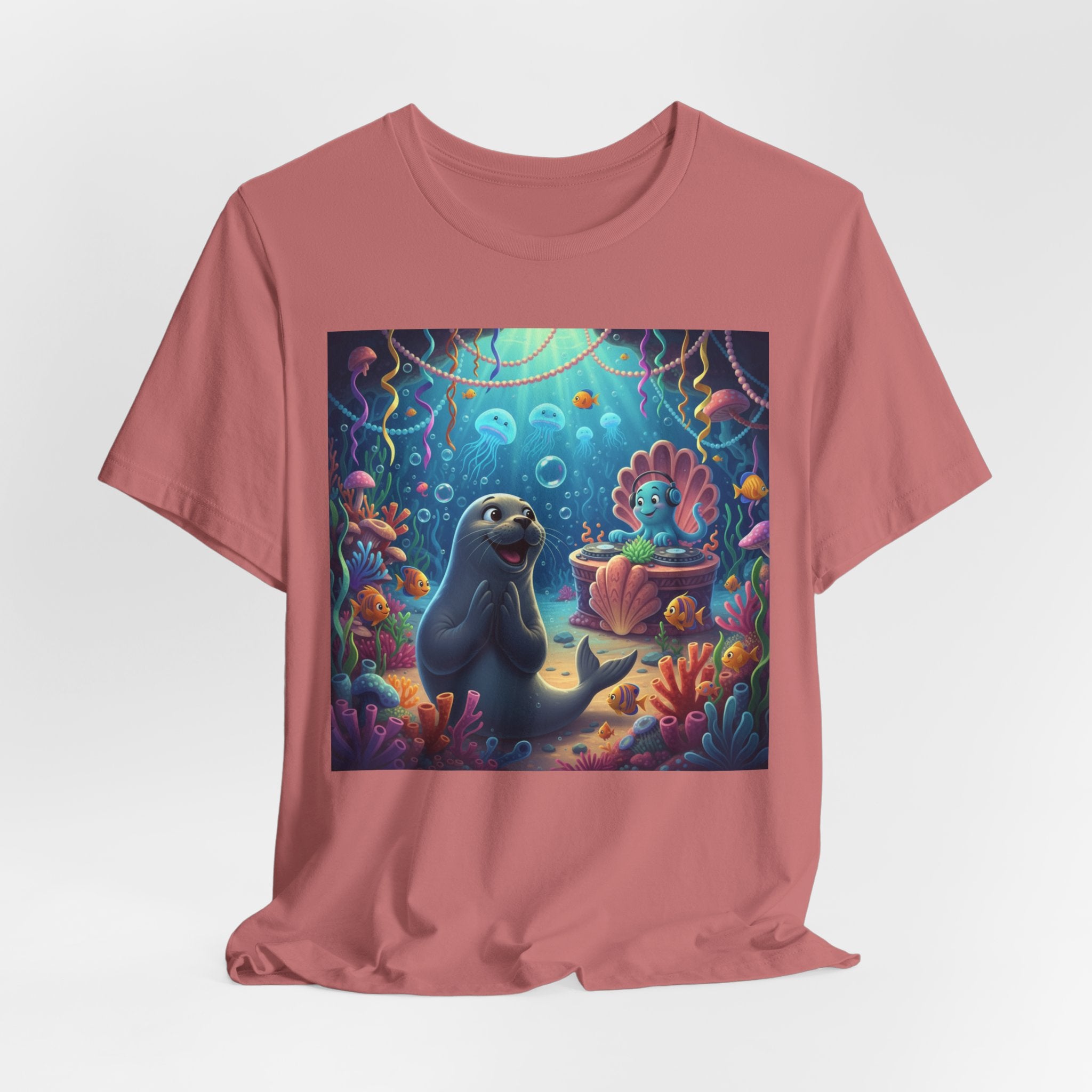 Sea Friends Graphic Tee — Playful Underwater Seal & Mermaid Design