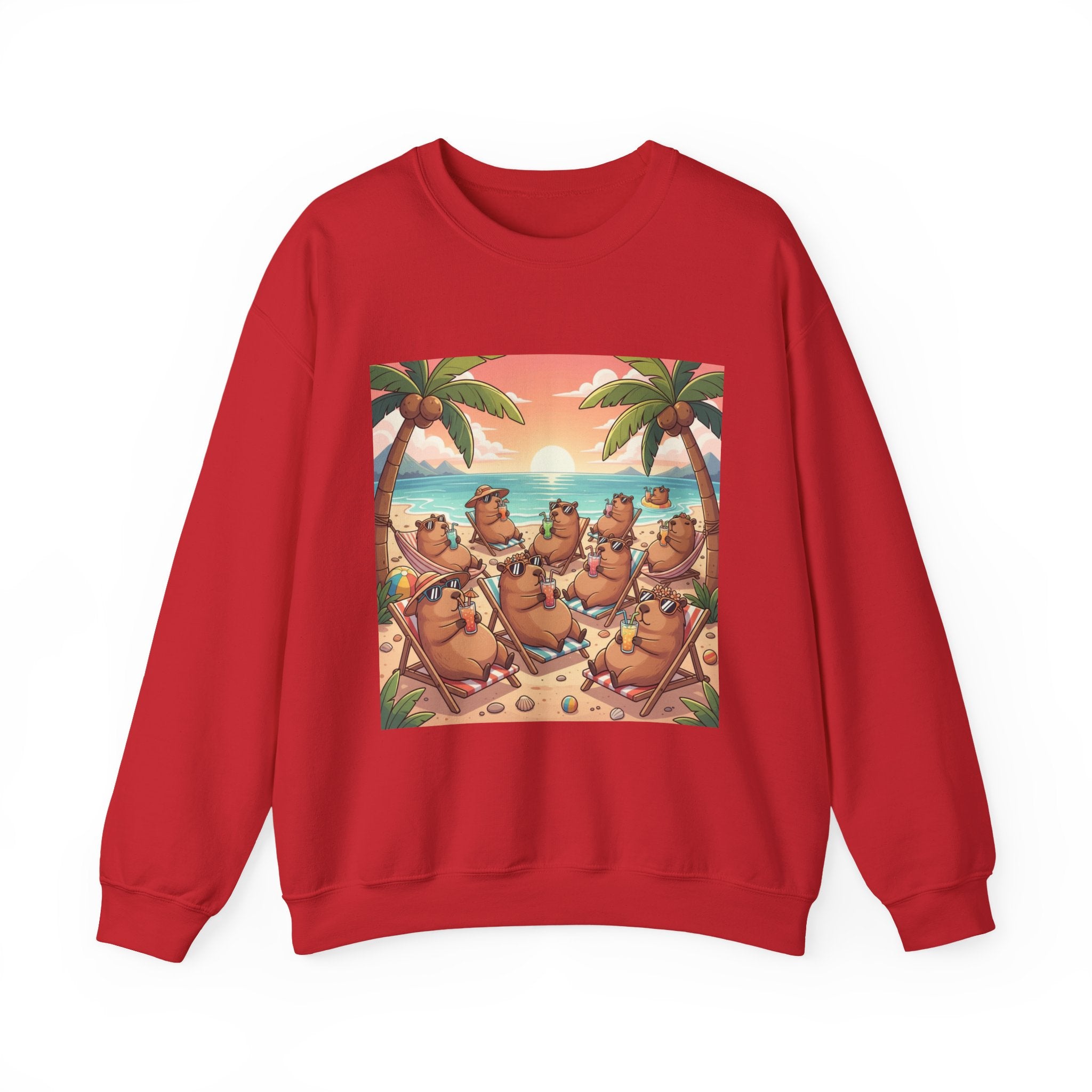 Capybaras on the Beach Sweatshirt — Tropical Beach Party Crewneck