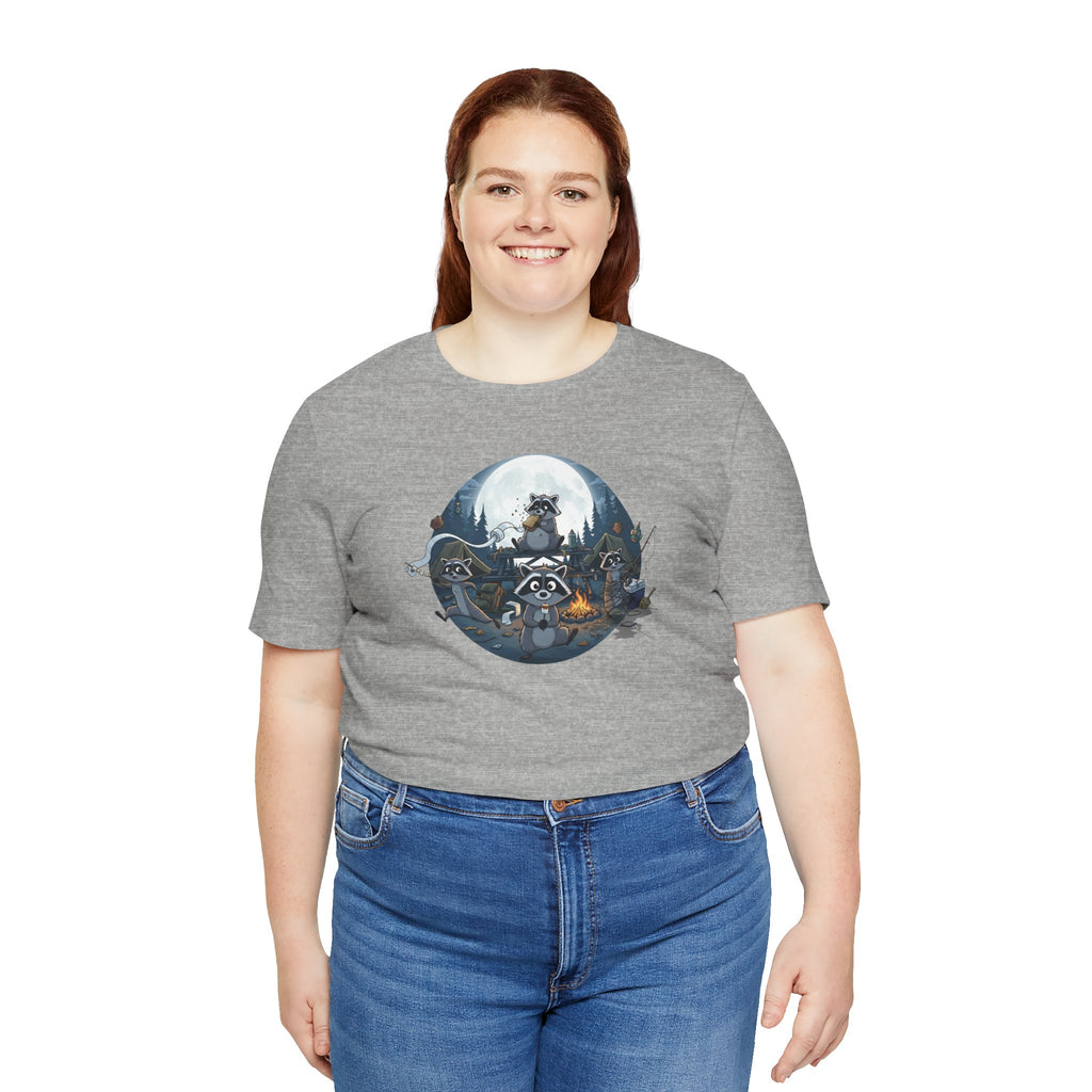 Moonlit Raccoon Camp Raiders Tee — Night Adventure Wildlife T-Shirt