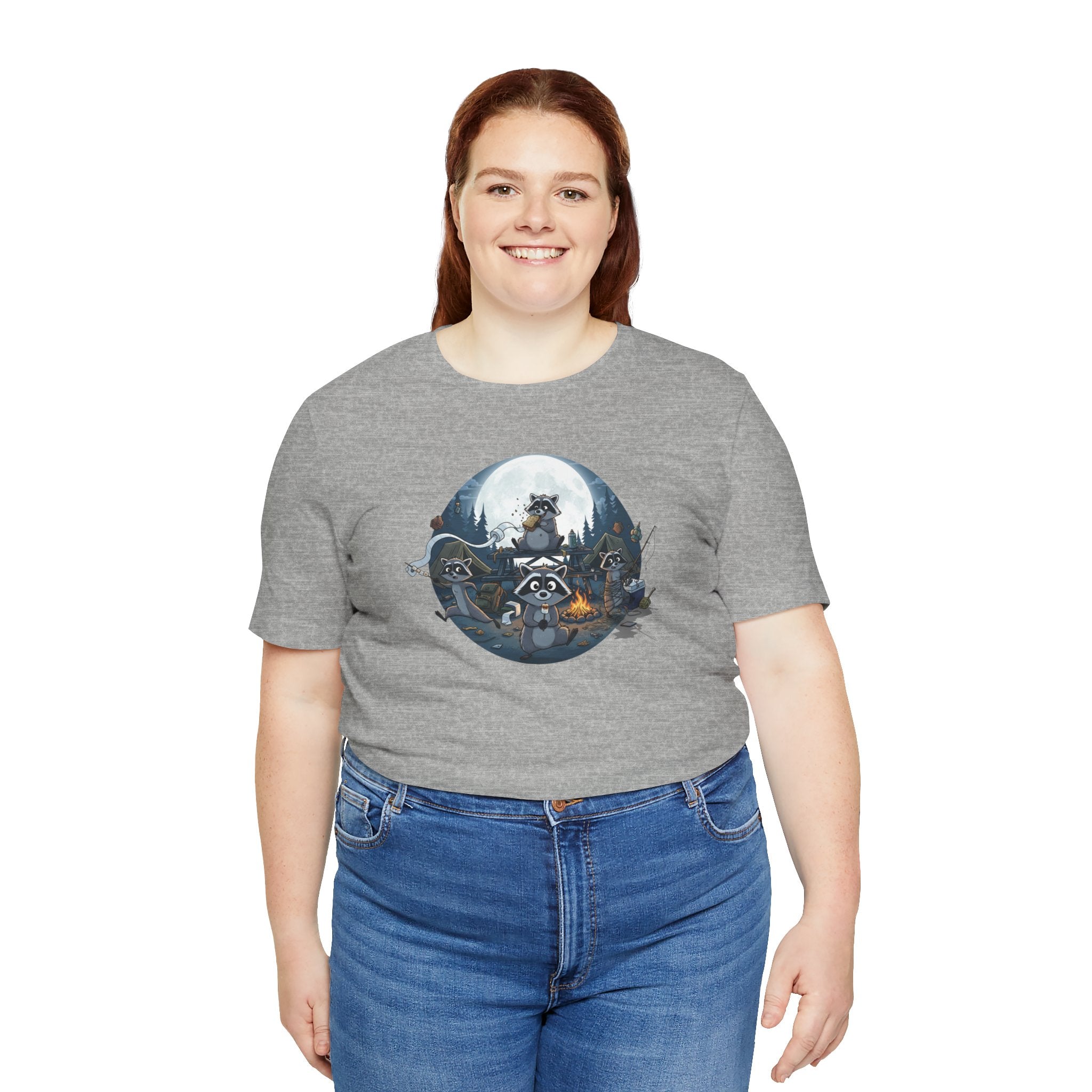 Moonlit Raccoon Camp Raiders Tee — Night Adventure Wildlife T-Shirt