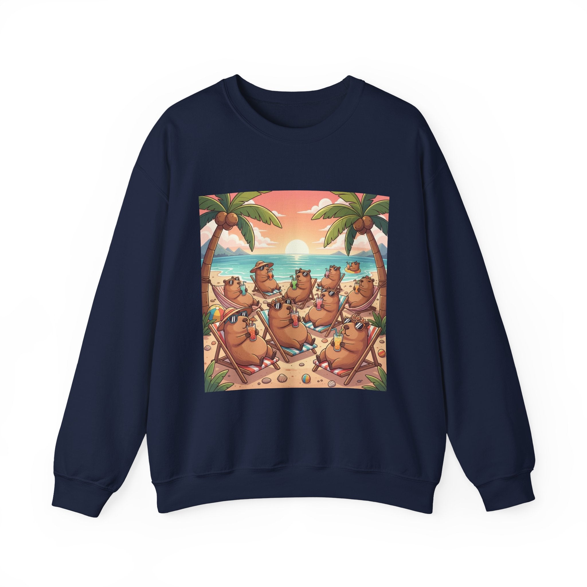 Capybaras on the Beach Sweatshirt — Tropical Beach Party Crewneck