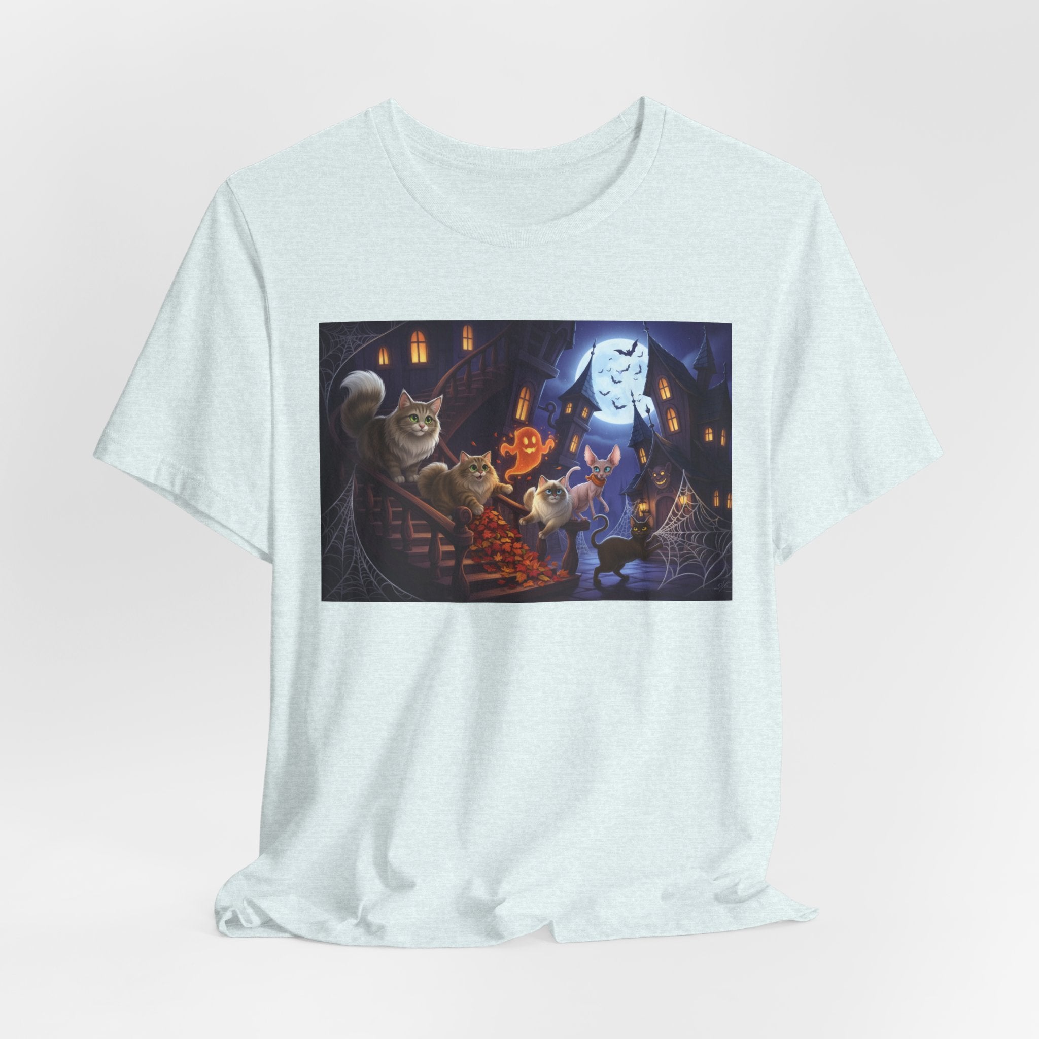 Cats Halloween Ghost & Cats Tee — Trick-or-Treat Night Graphic T-Shirt